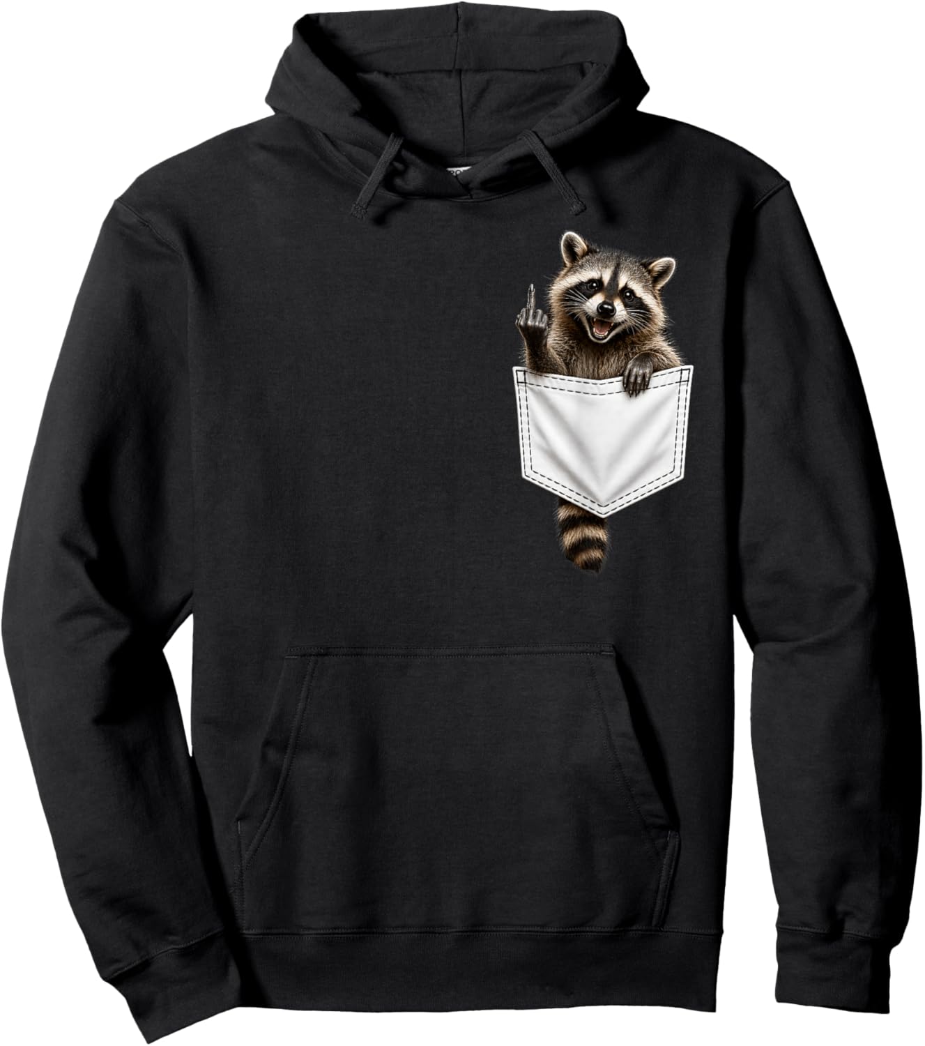 Raccoon in Pocket Giving The Middle Finger Flipping The Bird Hoodie - Hoodie | Black