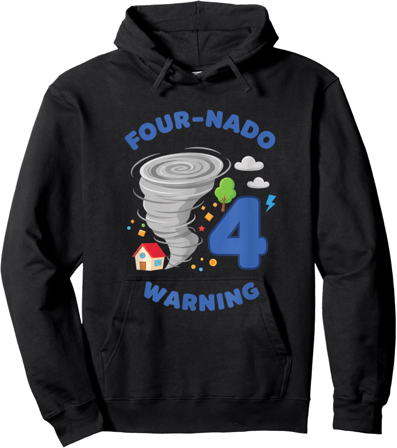 Four-nado Warning 4TH Birthday Kids Tornado Party Hoodie - Hoodie | Black