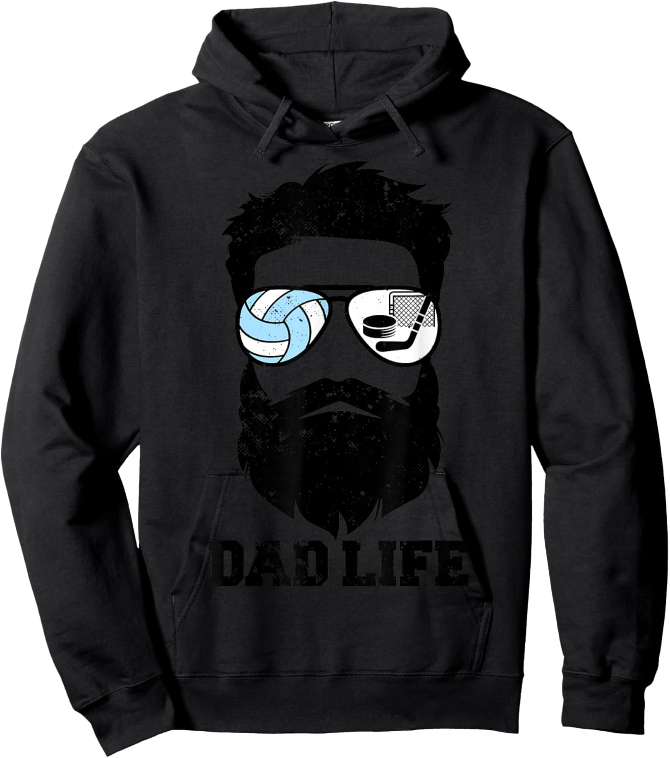 Volleyball Hockey Dad Messy Hair Beard Volleyball Hockey Dad Hoodie - Hoodie | Black
