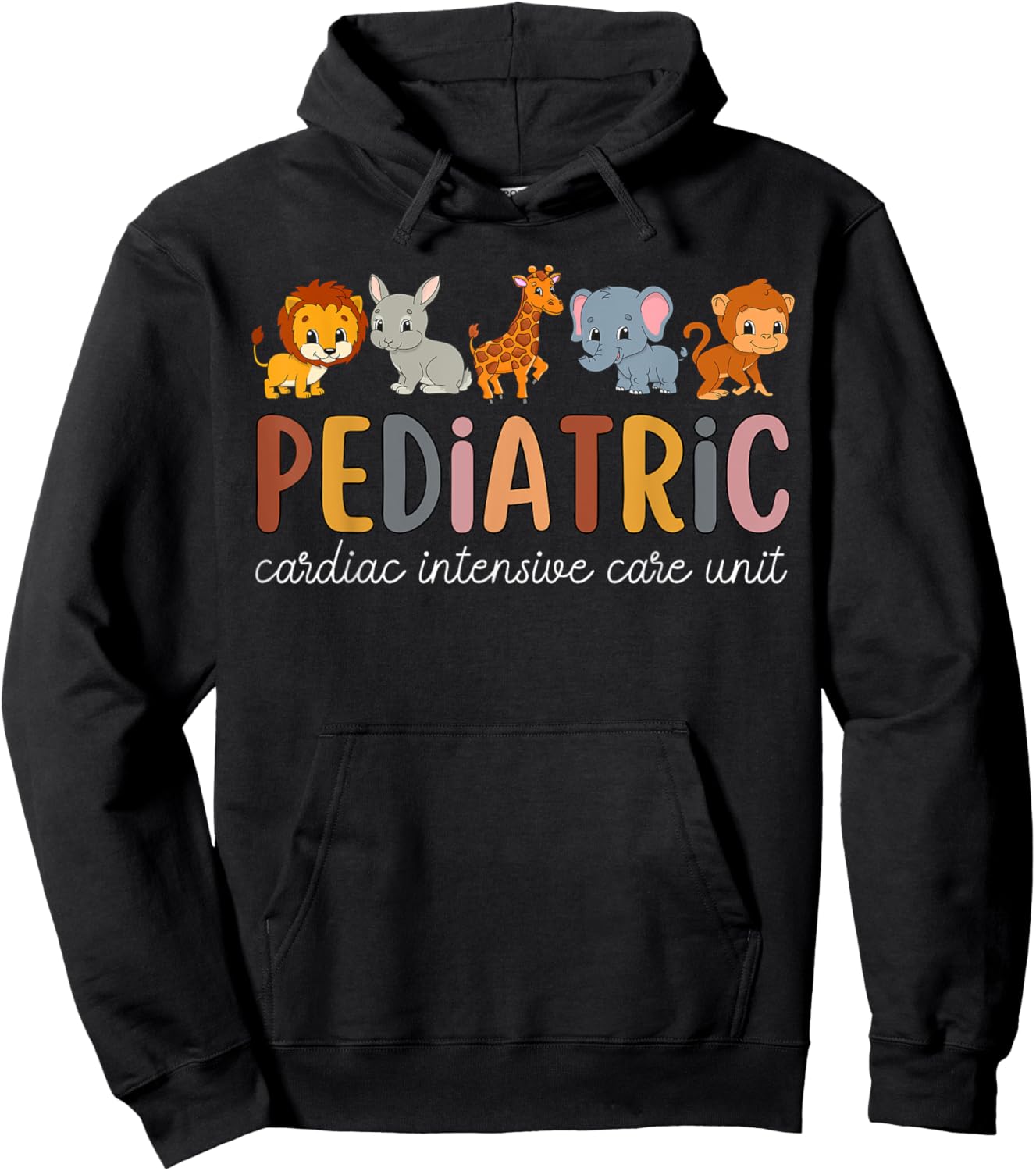 Pediatric Cardiac ICU Nurse Safari Animals PEDS CVICU Nurse Hoodie - Hoodie | Black