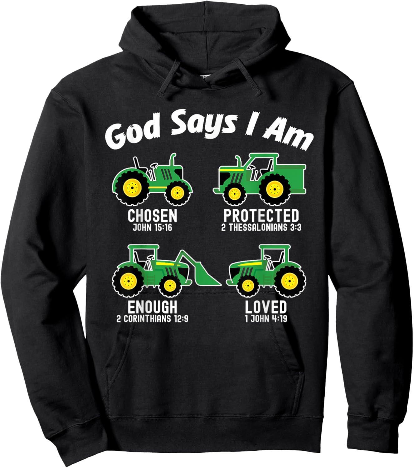 Bible Verse Tractor Truck Toddler Kids Farm God Says I Am Hoodie - Hoodie | Black
