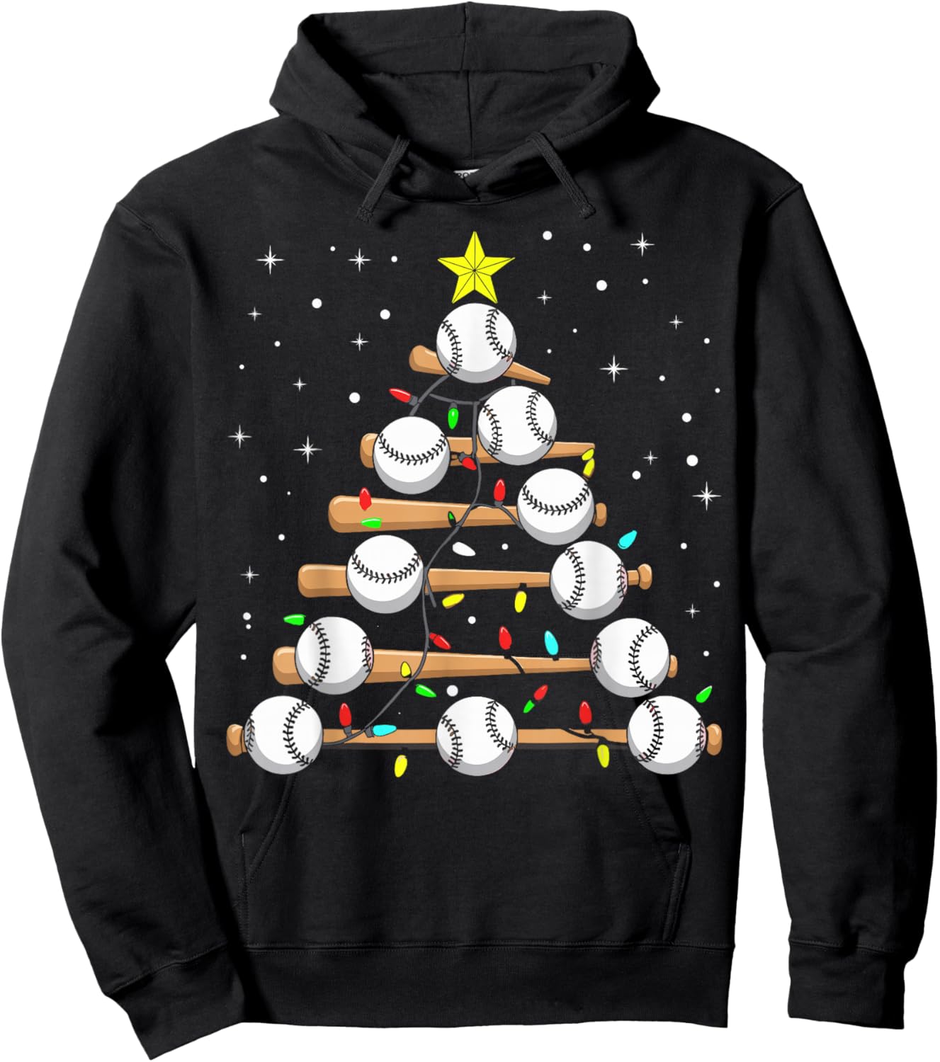 Funny Baseball Player Xmas Baseball Christmas Tree Hoodie - Hoodie | Black
