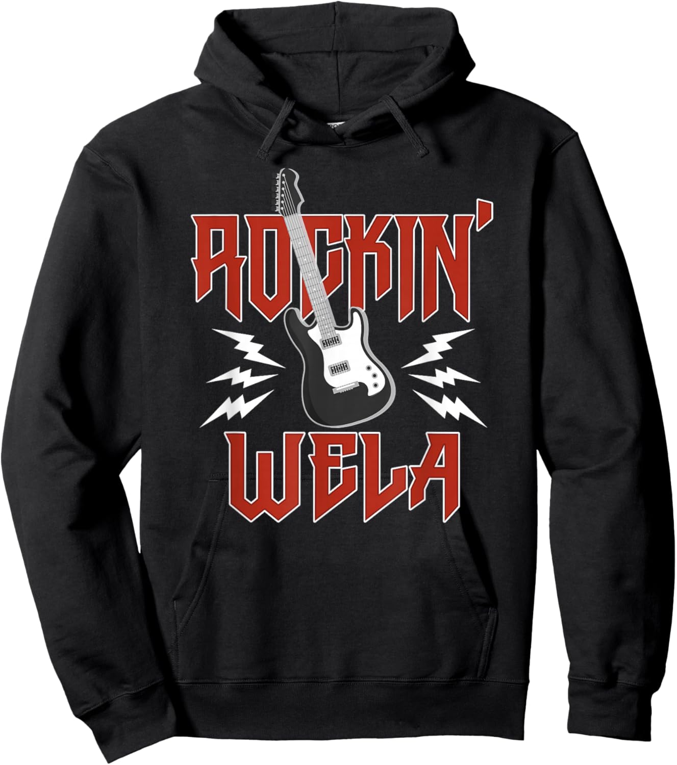 Wela Rockin One Birthday Family Matching Rock Guitar Hoodie - Hoodie | Black