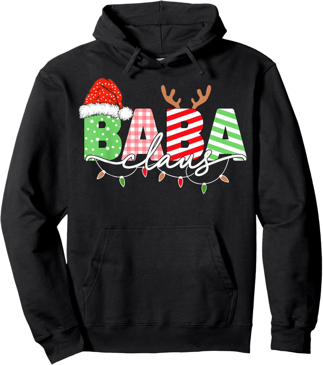 Baba Claus Christmas Lights Santa Hat Family Matching Hoodie - Hoodie | Black