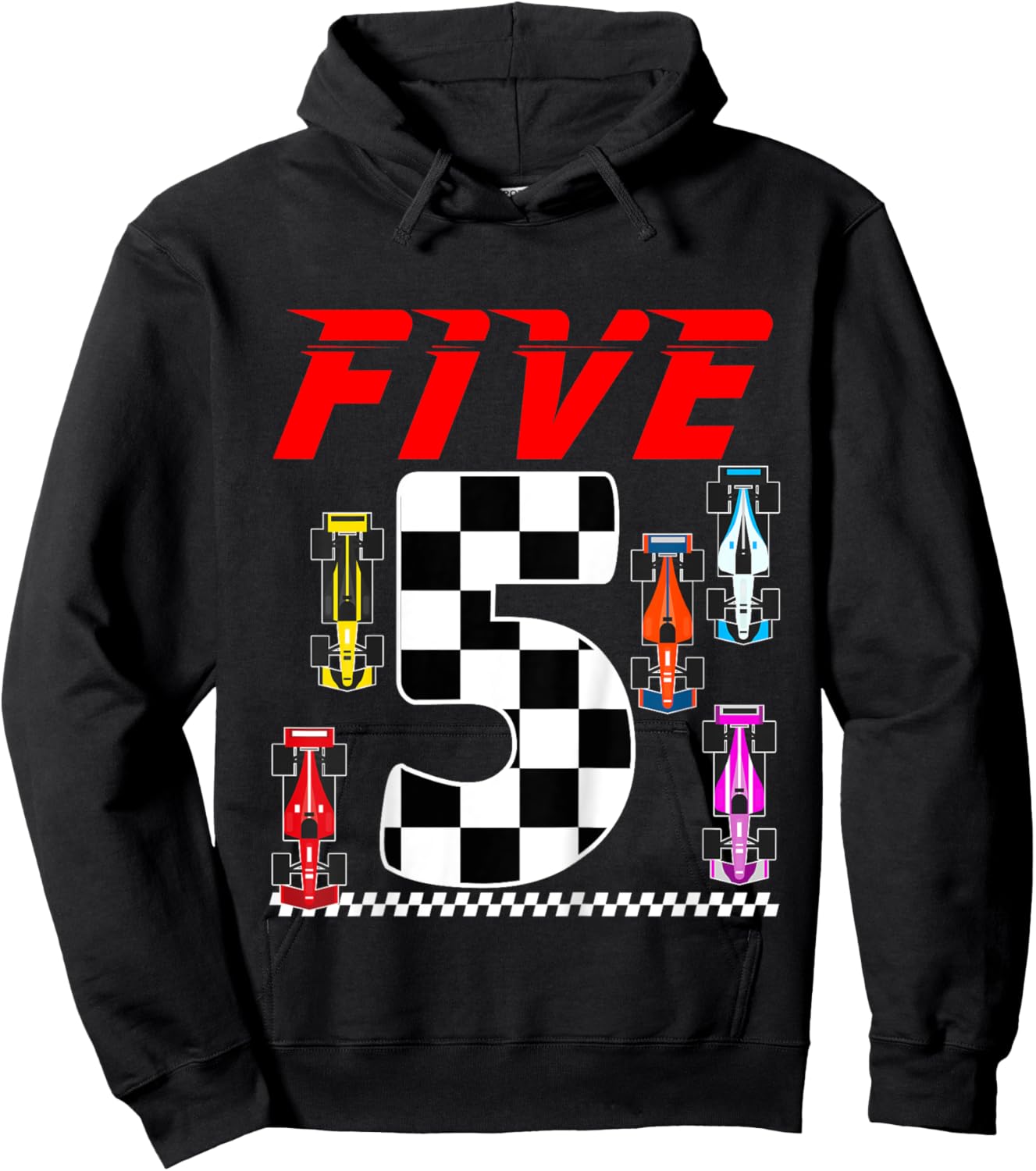 Kids Race Car Party 5 Five Year Old 5th Birthday Car Racing Theme Hoodie - Hoodie | Black