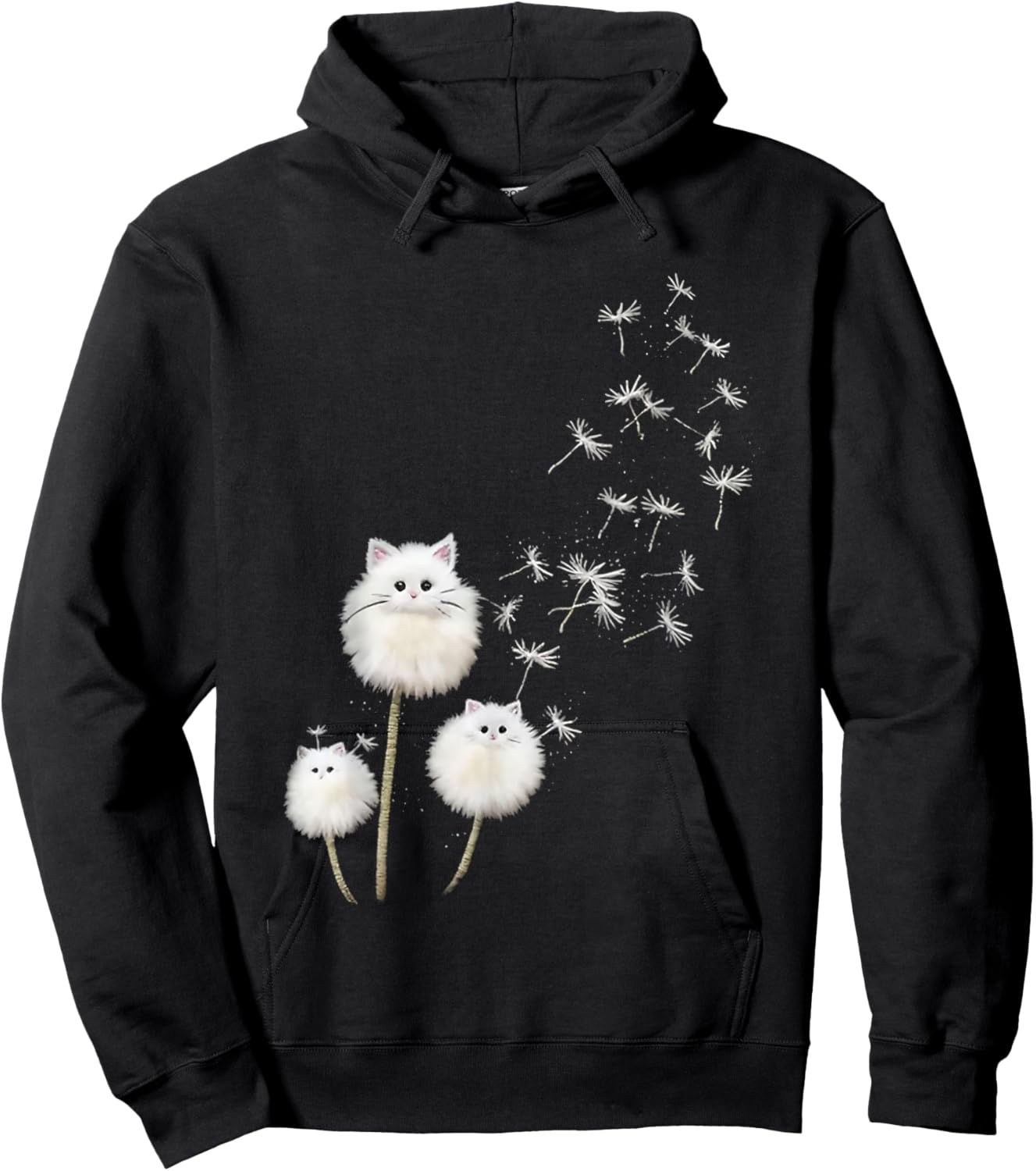 Women's just Breathe Fuzzy cat & Dandelion Cozy Hoodie - Hoodie | Black