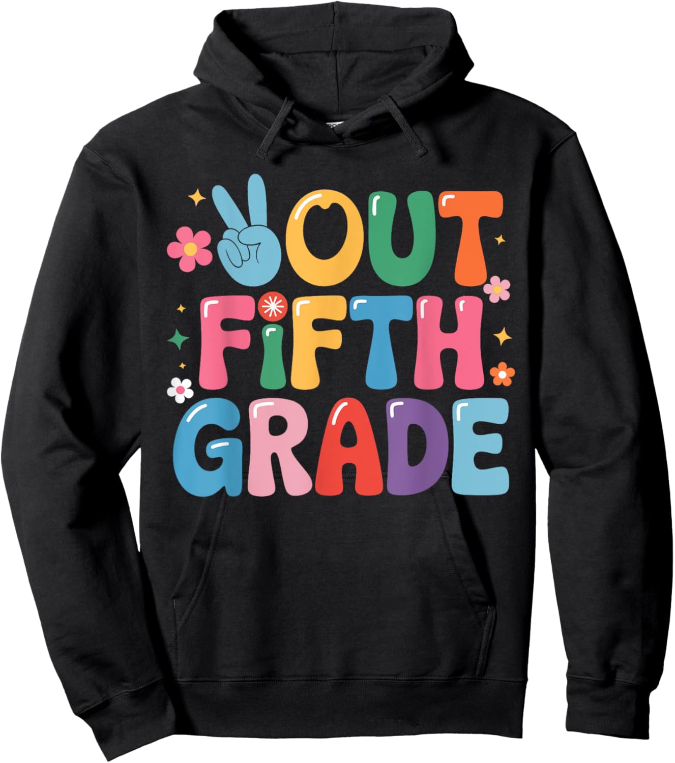 Peace Out Fifth Grade 5th Grade Last day of school Groovy Hoodie - Hoodie | Black