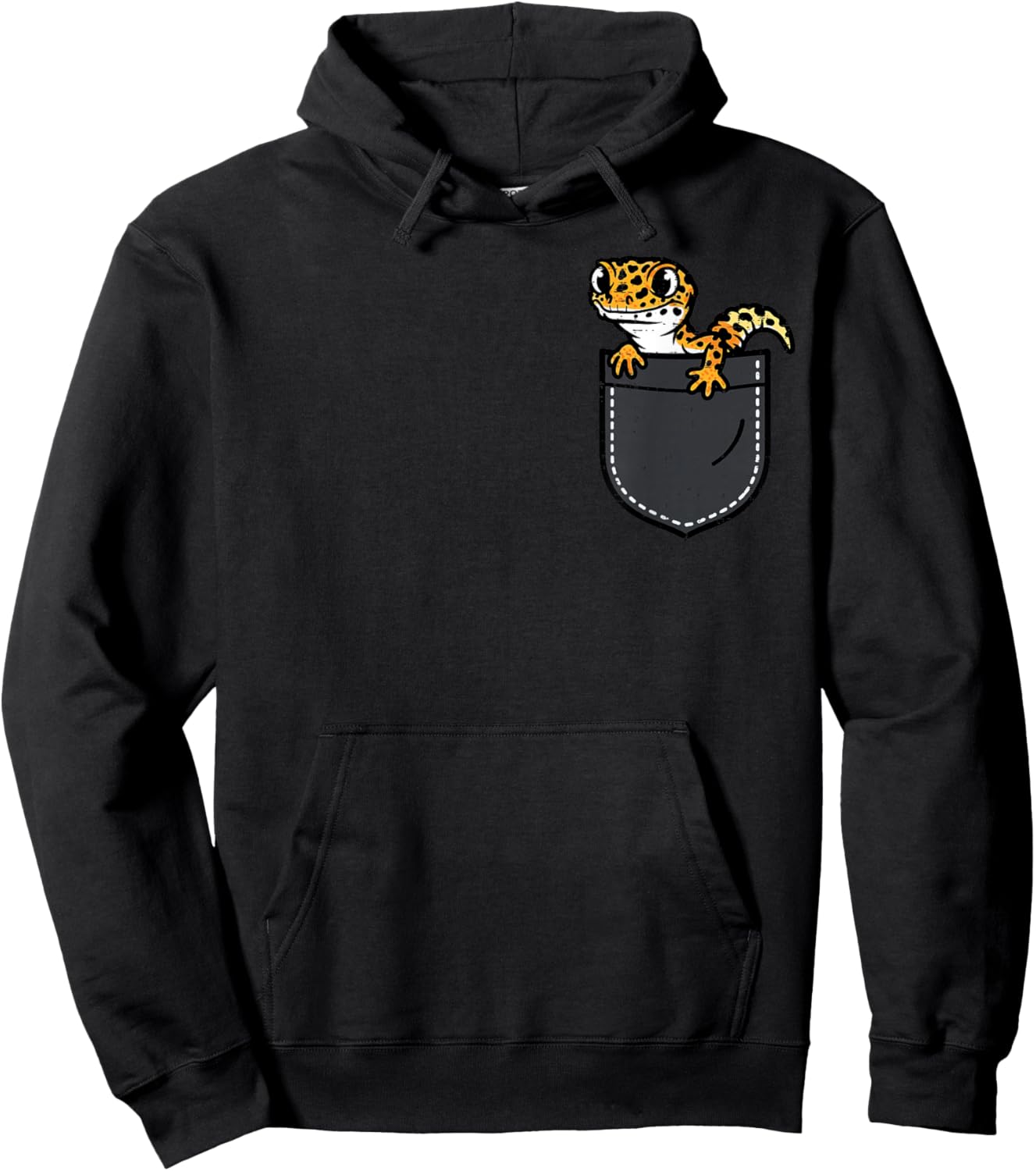 Leopard Gecko Pocket Cute Lizard Reptile Men Boys Kids Women Hoodie - Hoodie | Black