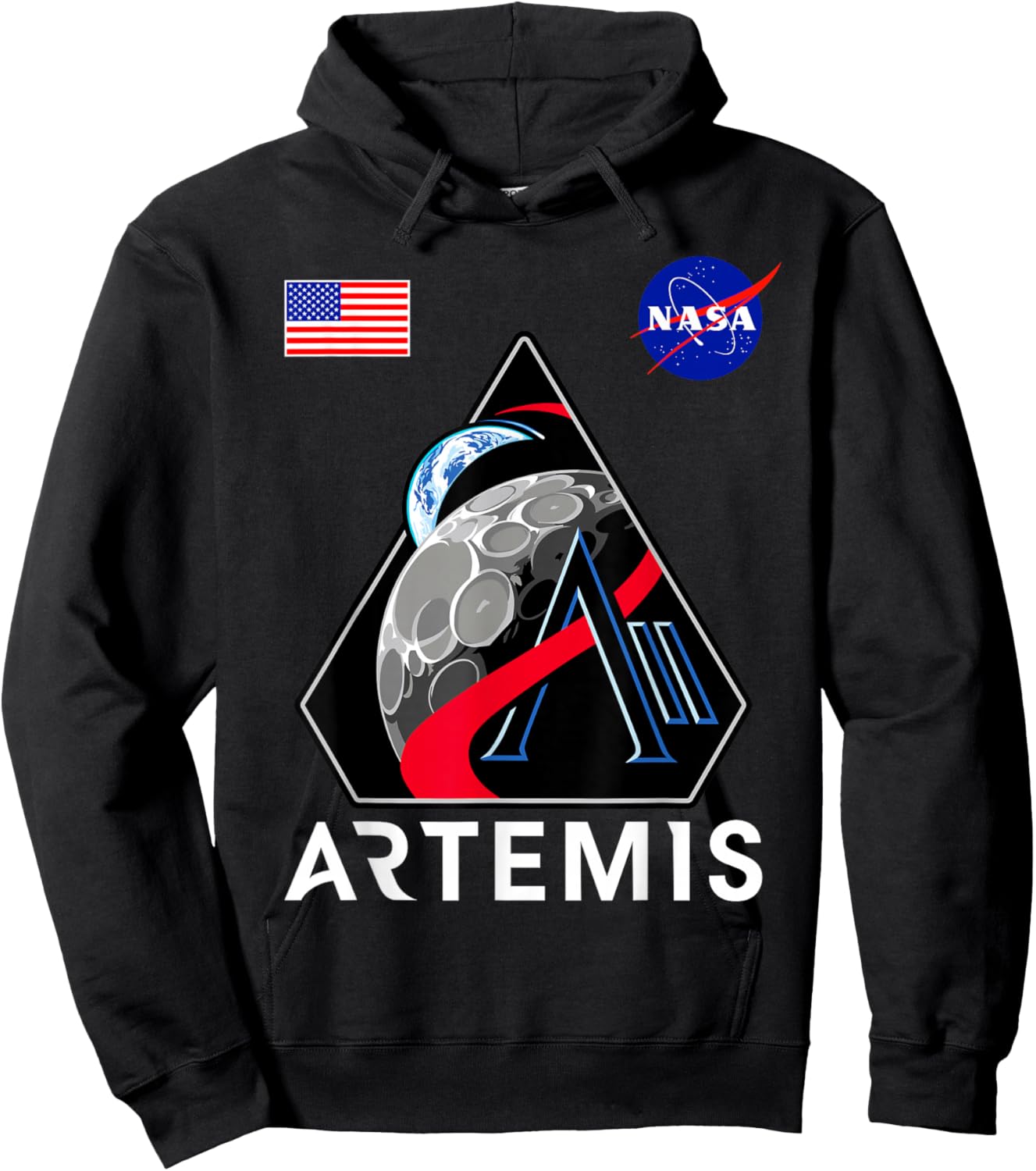 NASA Artemis II Mission Patch Commemorative Meatball Logo Hoodie - Hoodie | Black
