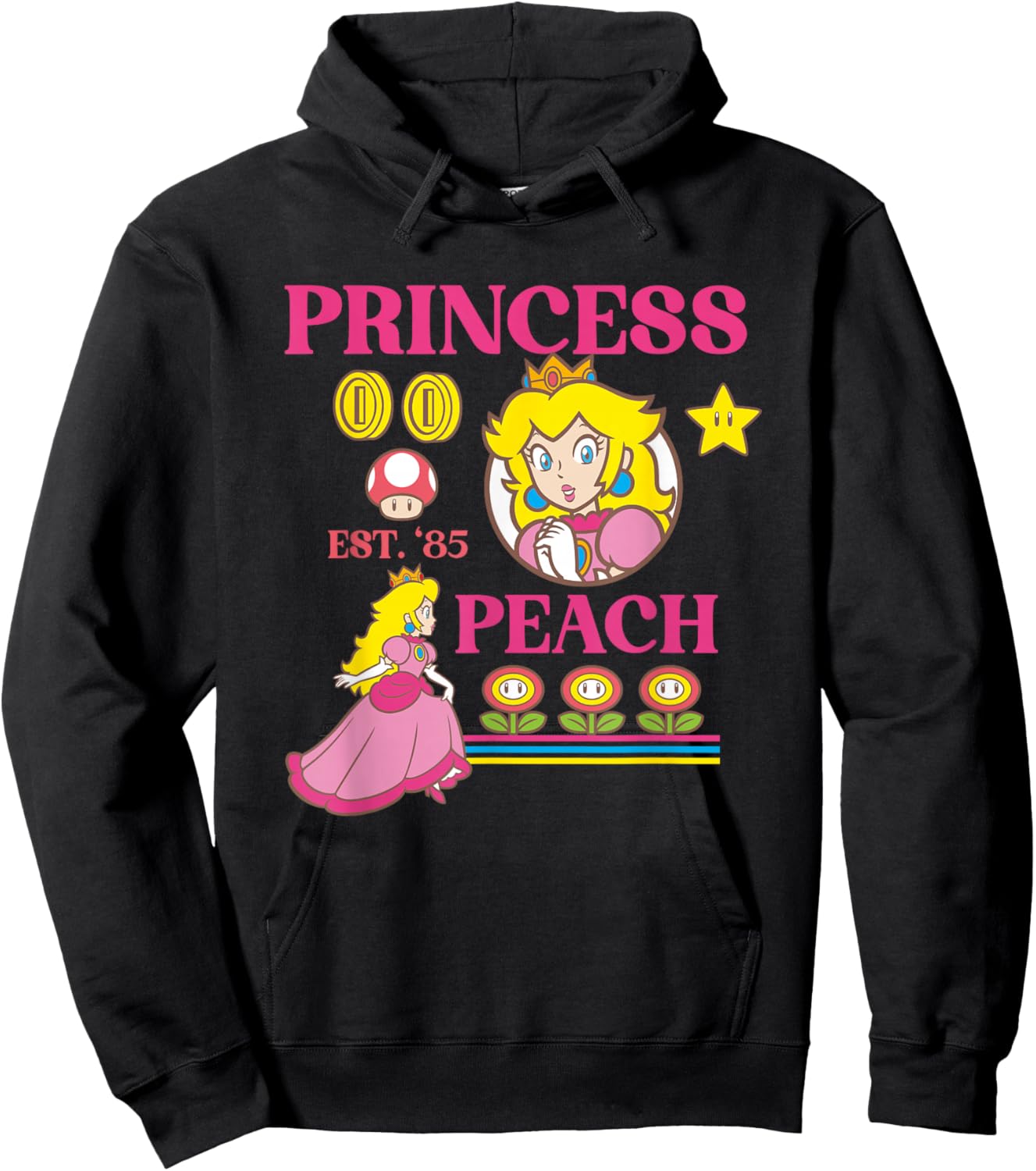 Super Mario Bros Fire Flower Princess Peach Power Up Hoodie - Hoodie | Black