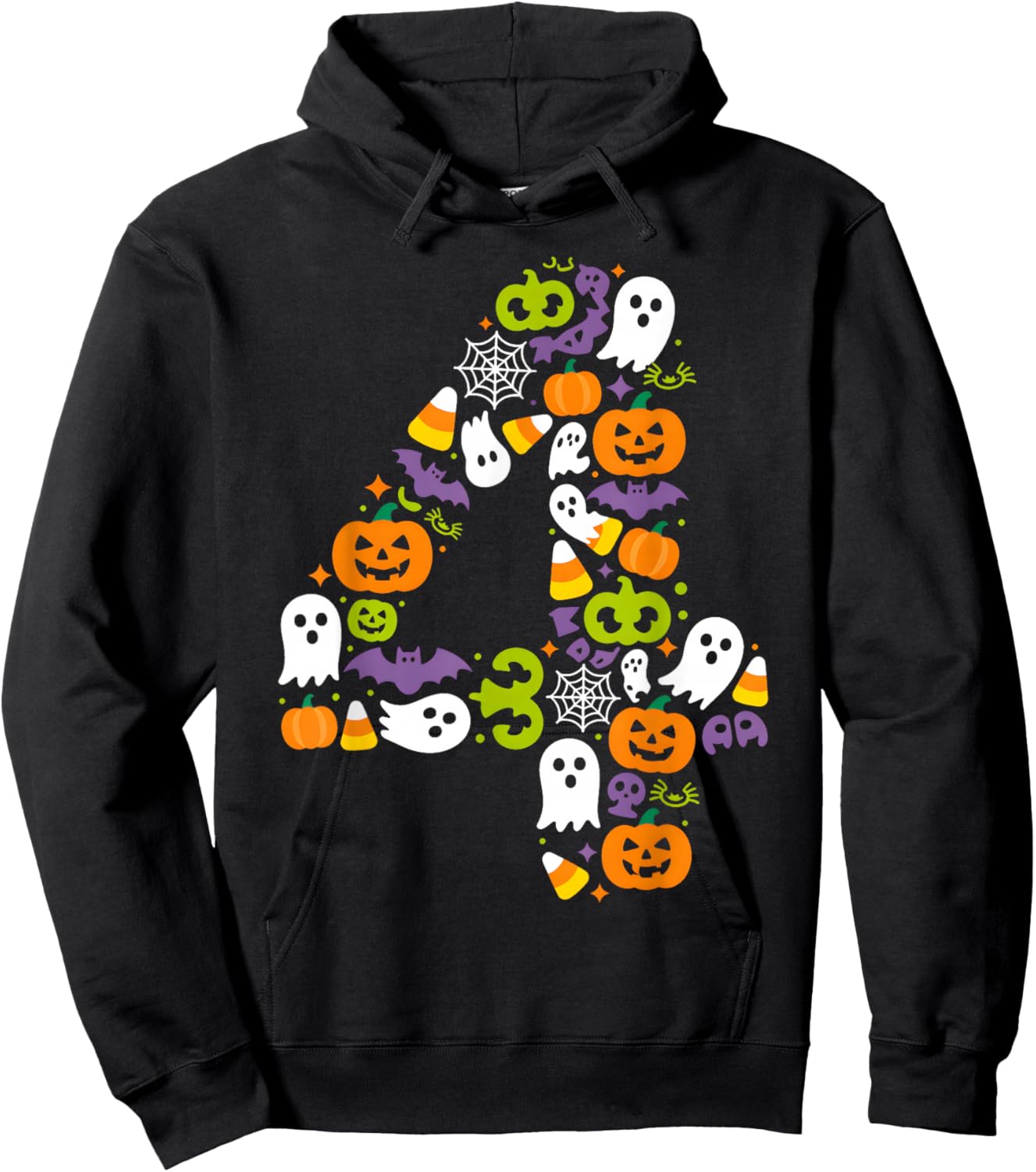 Halloween Birthday Number Four Pumpkin Ghost Kids Hoodie - Hoodie | Black