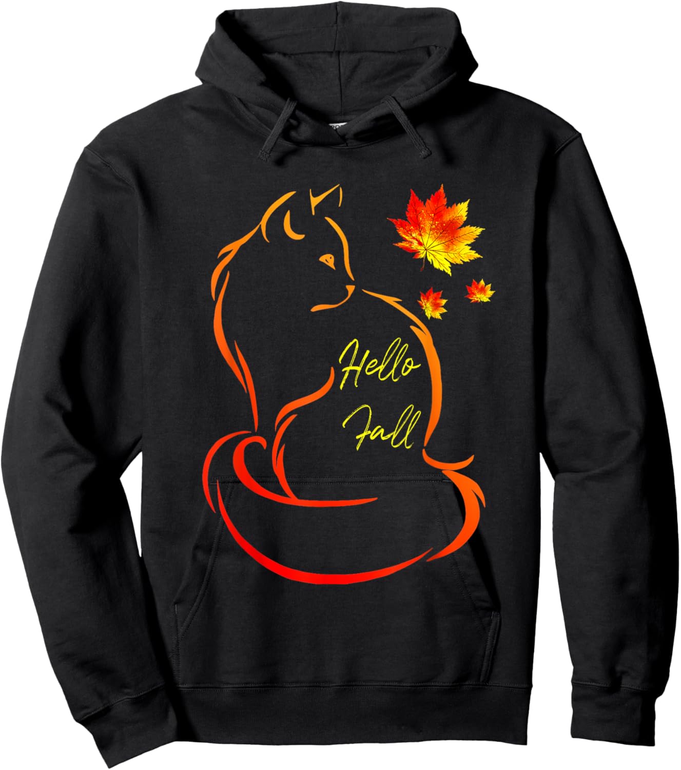 Hello Fall Cat Shirt Cat Autumn Leaves Kitten Lover Women Kids Hoodie - Hoodie | Black
