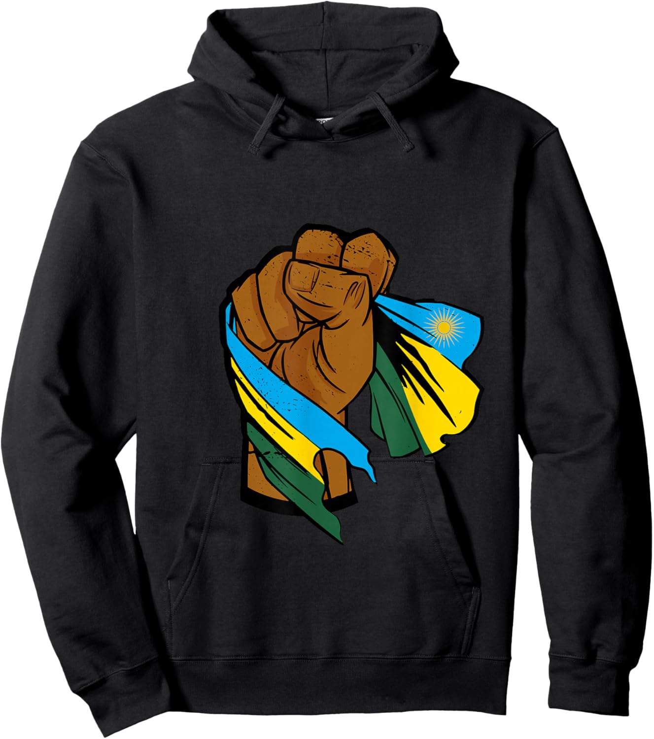 Rwanda Flag Rwandan Roots Rwandan Pride Power Handfist Hoodie - Hoodie | Black