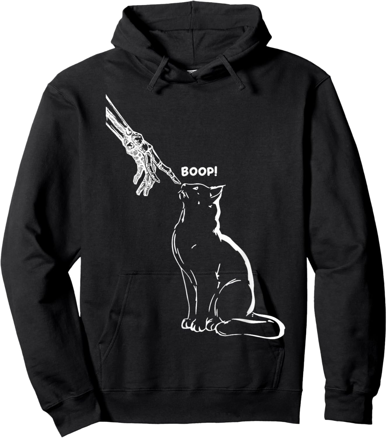 Black Cat Skeleton Hand Boop Halloween Pet Women Girls Kids Hoodie - Hoodie | Black