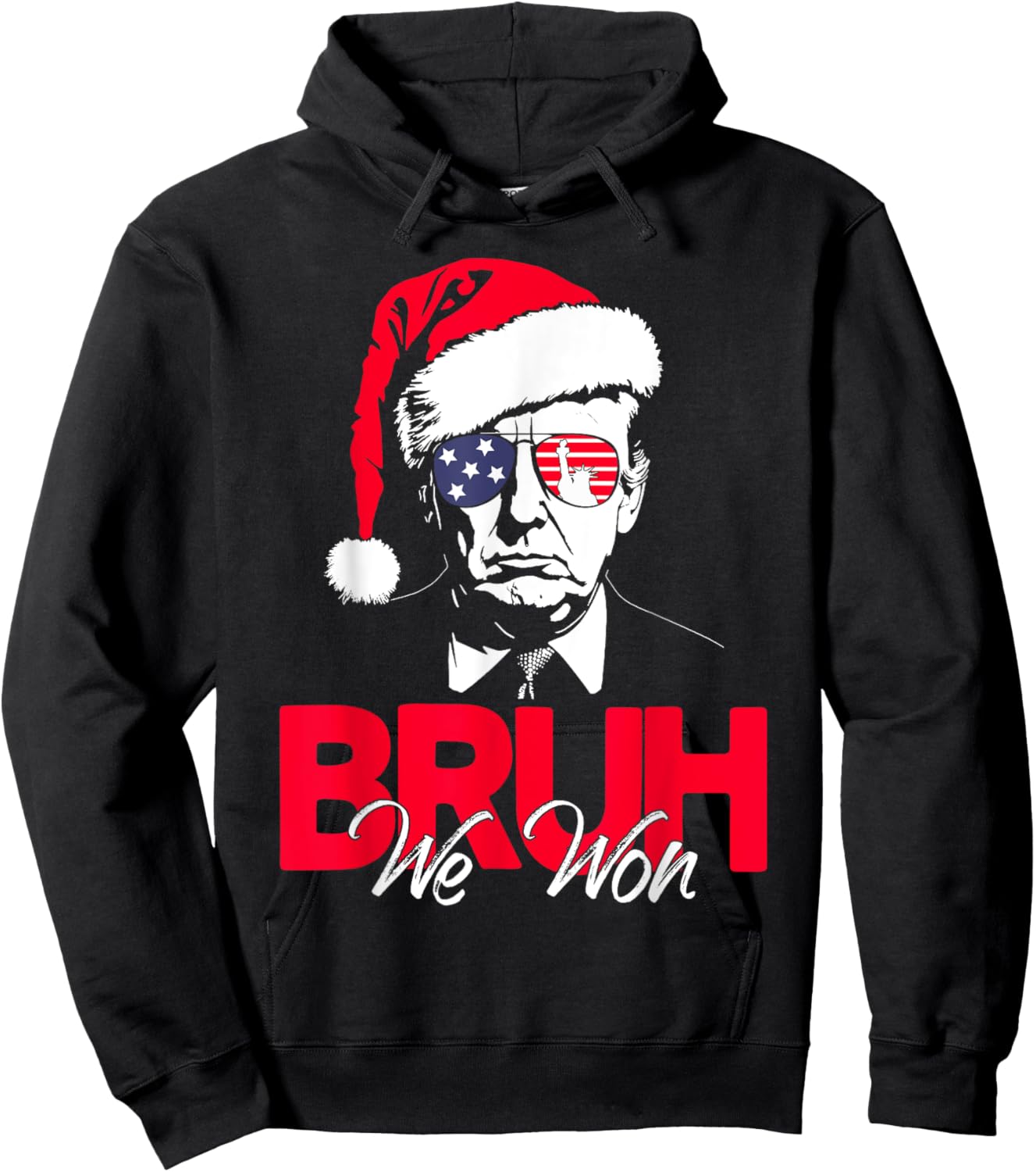 Bruh We Won Funny Christmas Santa Hat Trump 47 USA President Hoodie - Hoodie | Black