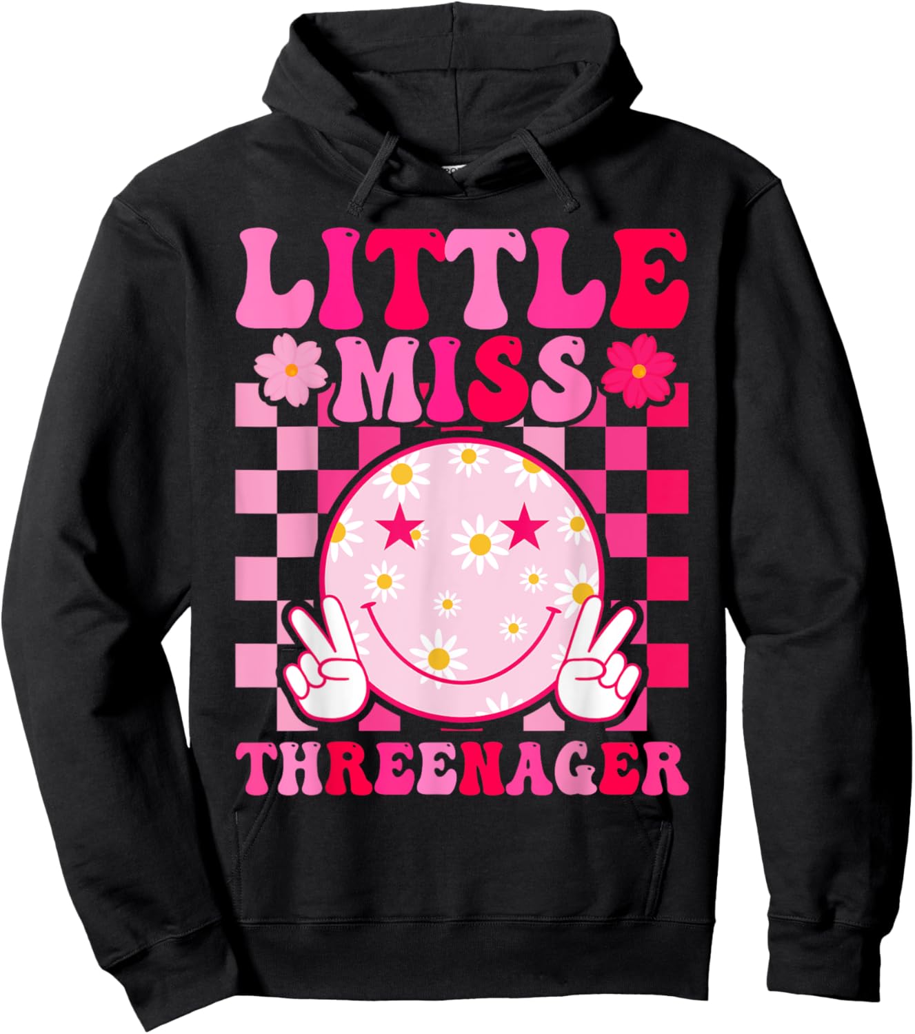Little Miss Threenager 3rd Birthday Girl Outfit Retro Flower Hoodie - Hoodie | Black