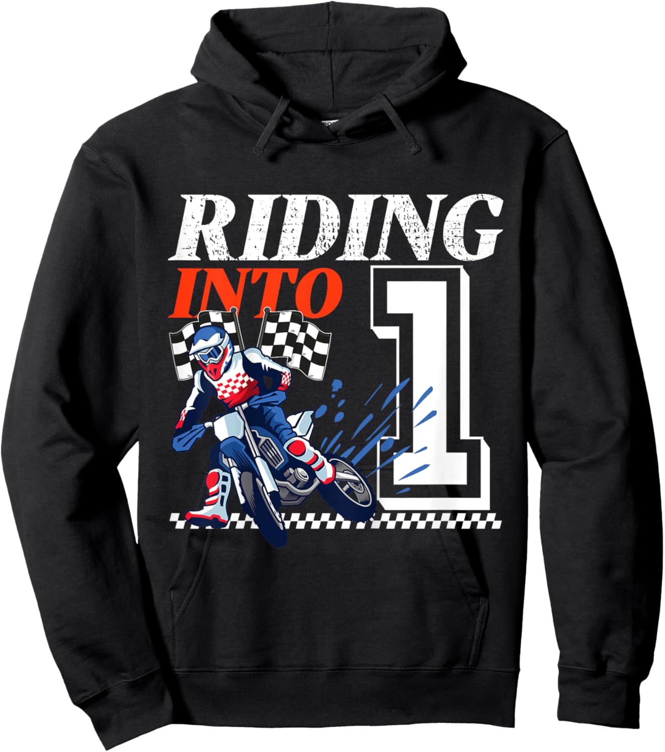 Kids Dirt Bike Riding into 1 Year Motocross 1st Birthday Party Hoodie - Hoodie | Black