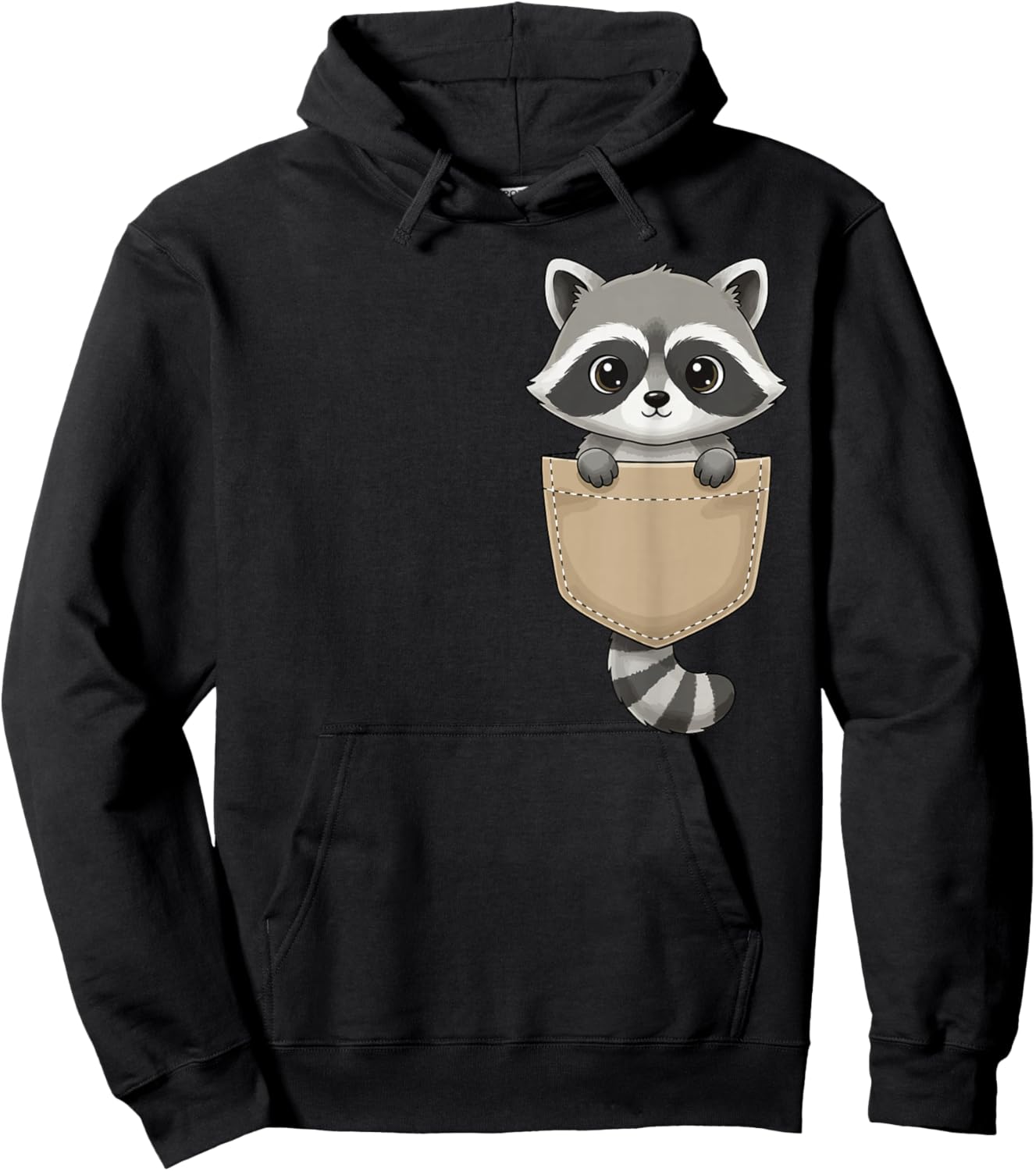 Cute Raccoon Pocket Funny Raccon Women Kid Hoodie - Hoodie | Black