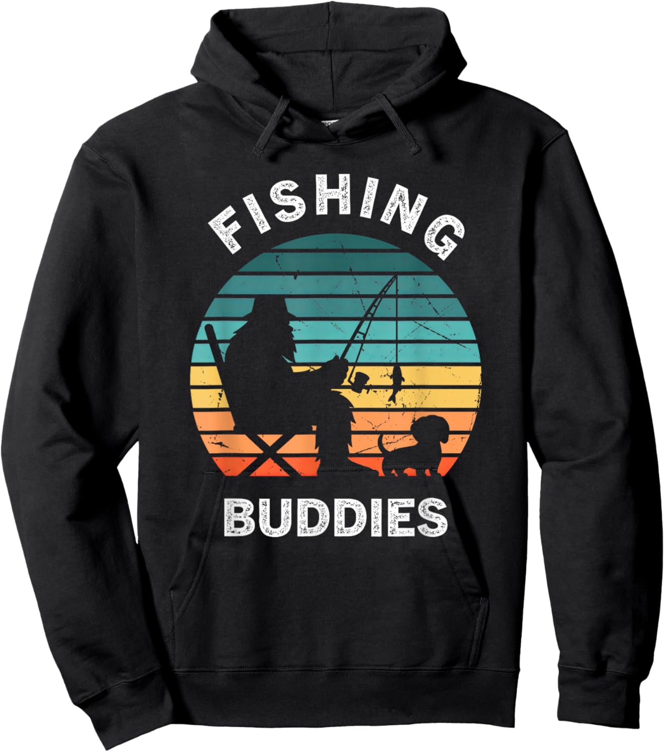 Dachshund Bigfoot Sasquatch Fishing Retro Vintage Style Dog Hoodie - Hoodie | Black