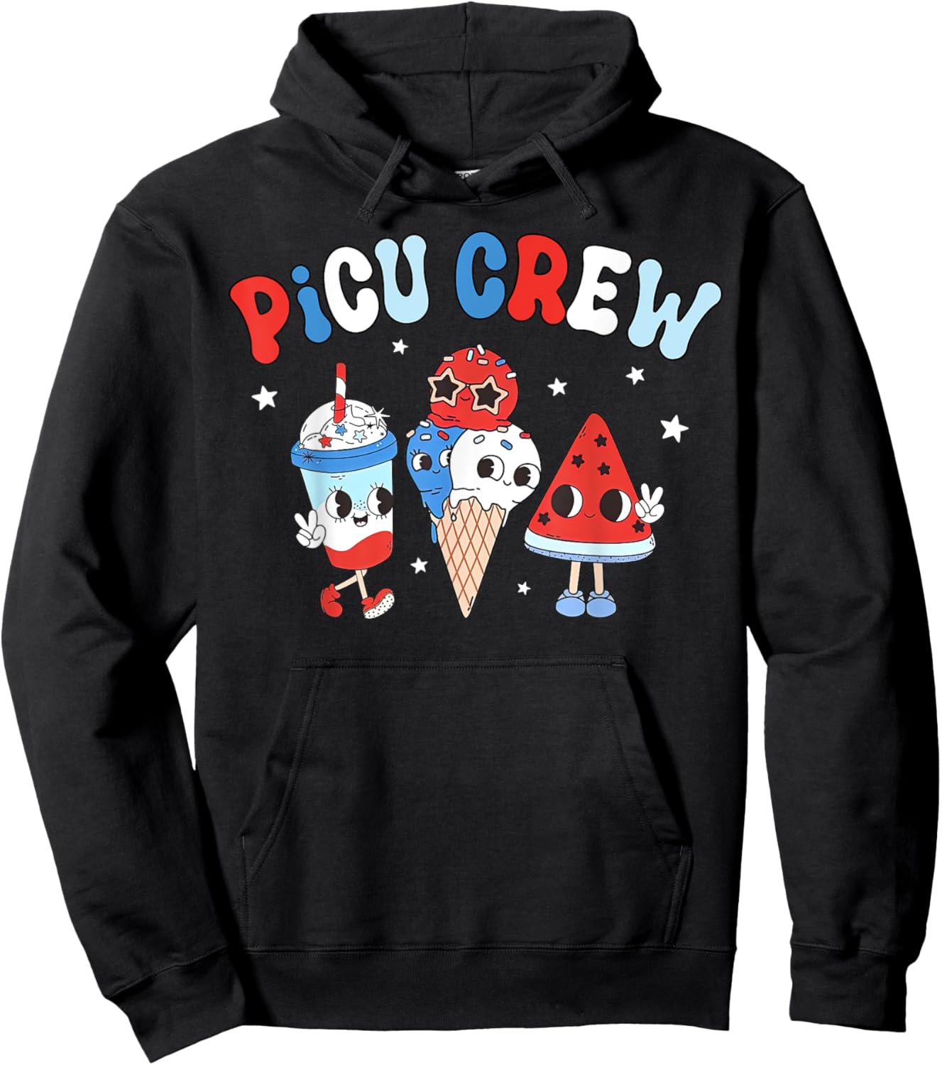 PICU Crew Pediatric Nurse Appreciation Patriotic 4th Of July Men Hoodie - Hoodie | Black
