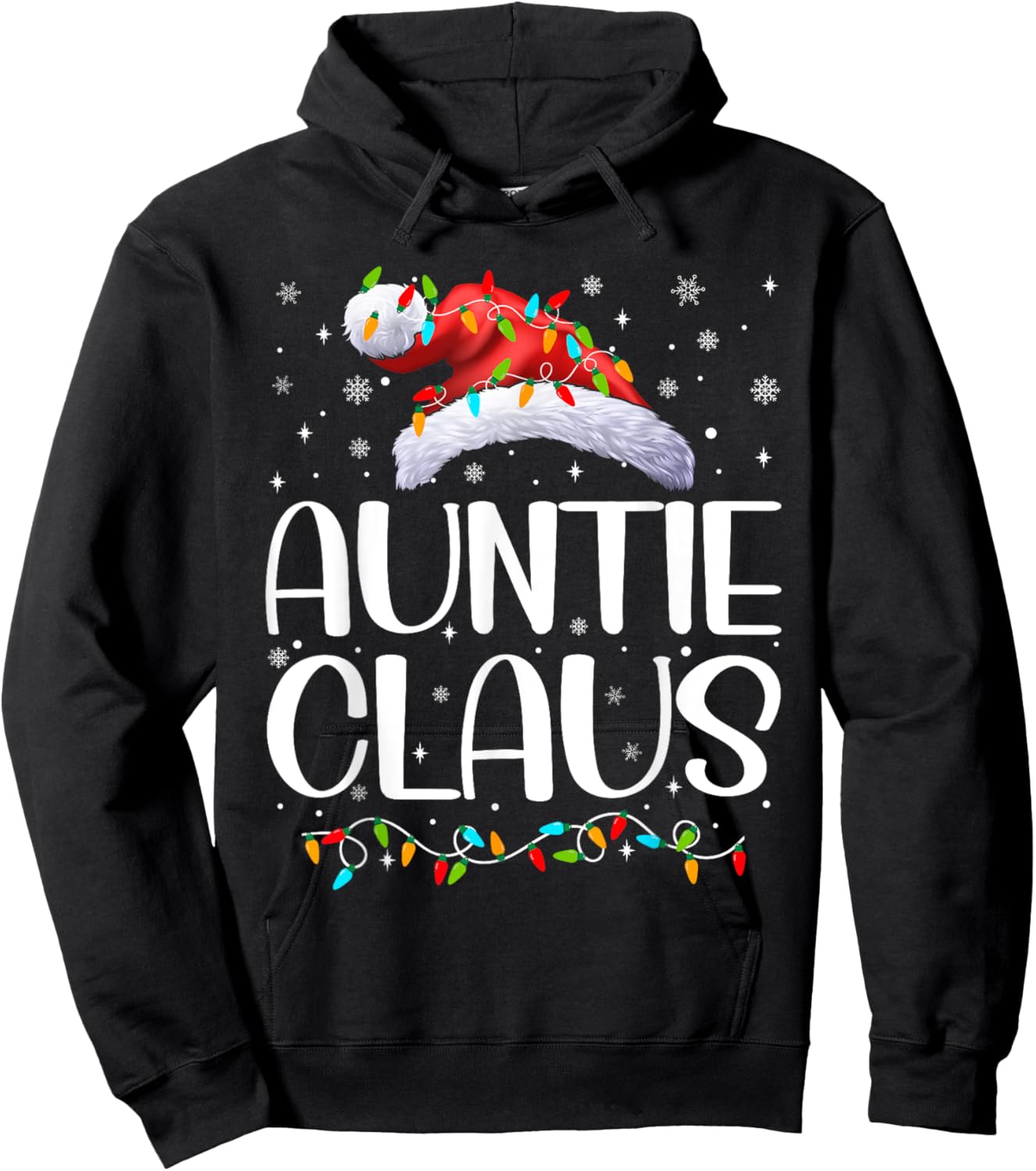 Auntie Claus Xmas Lights Christmas Pajama Matching Family Hoodie - Hoodie | Black