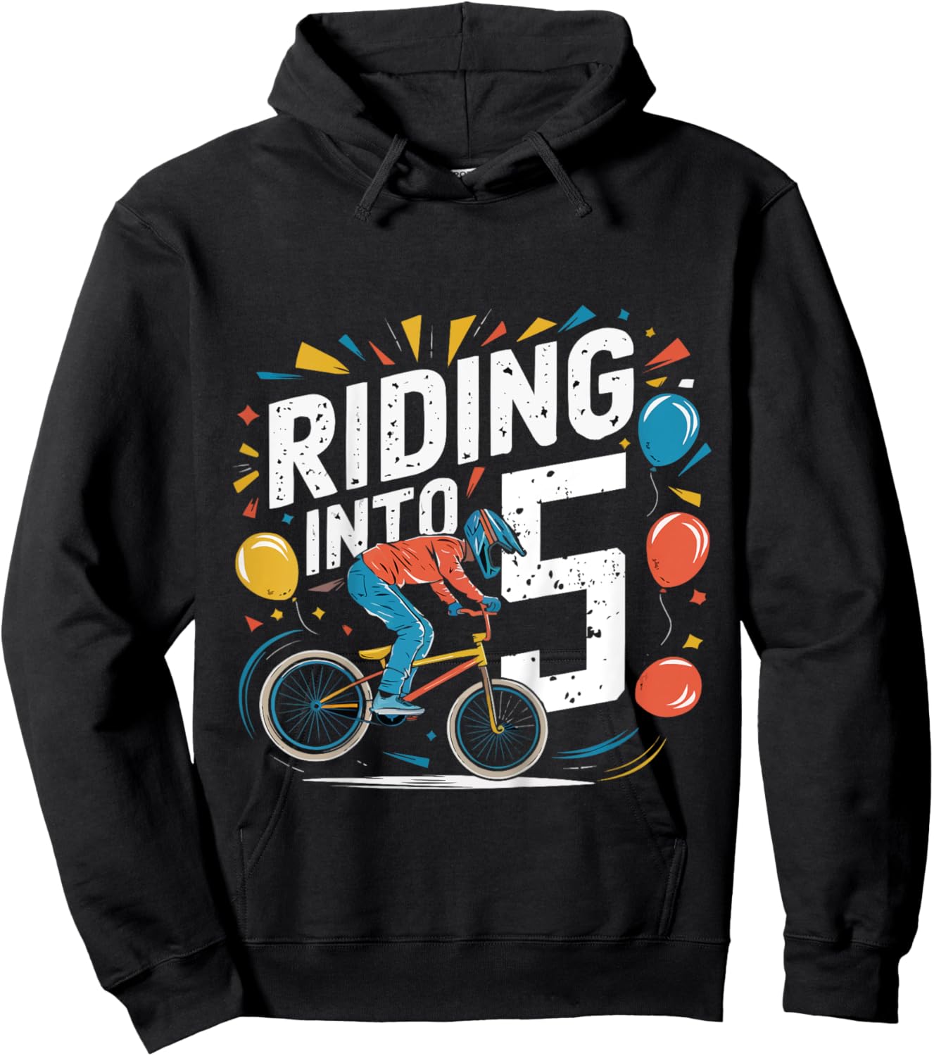 Kids Funny 5 Year 5th Birthday Old Three BMX Bike racing bicycle Hoodie - Hoodie | Black