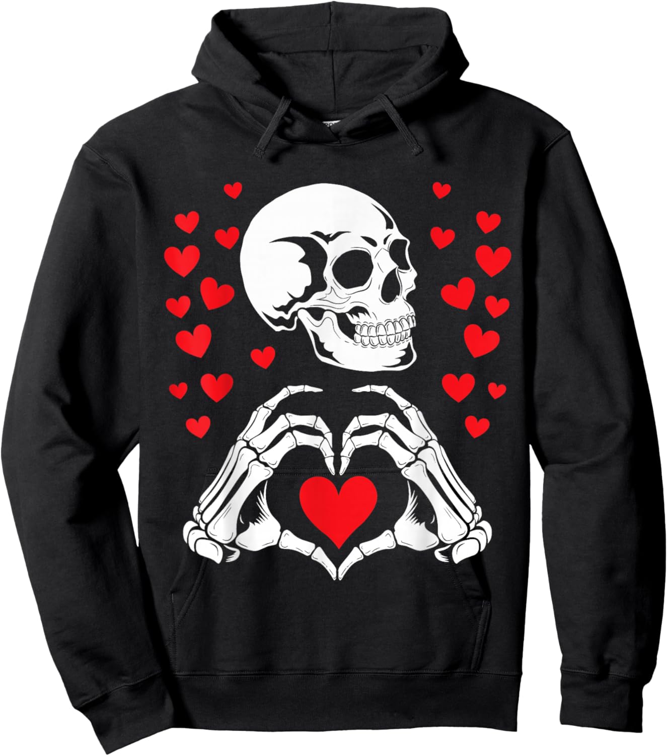 Skeleton Skull Hands Heart Valentines Day Funny Bones Love Hoodie - Hoodie | Black
