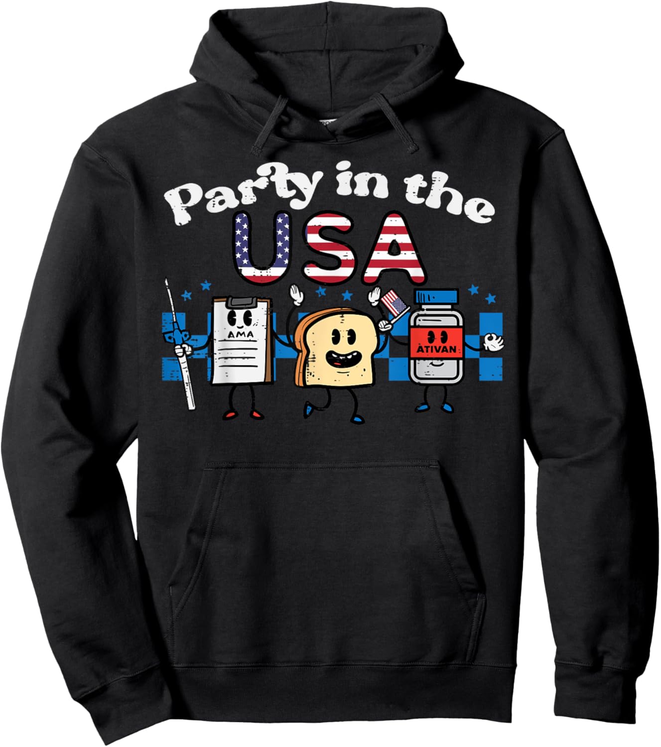 4th July Nurse Party USA Ativan Scrub Top Patriot Women Men Hoodie - Hoodie | Black