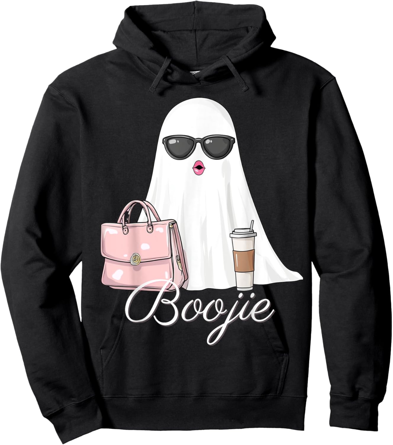 Boujee Boojie Funny Halloween Ghost with Pink Purse Lipstick Hoodie - Hoodie | Black
