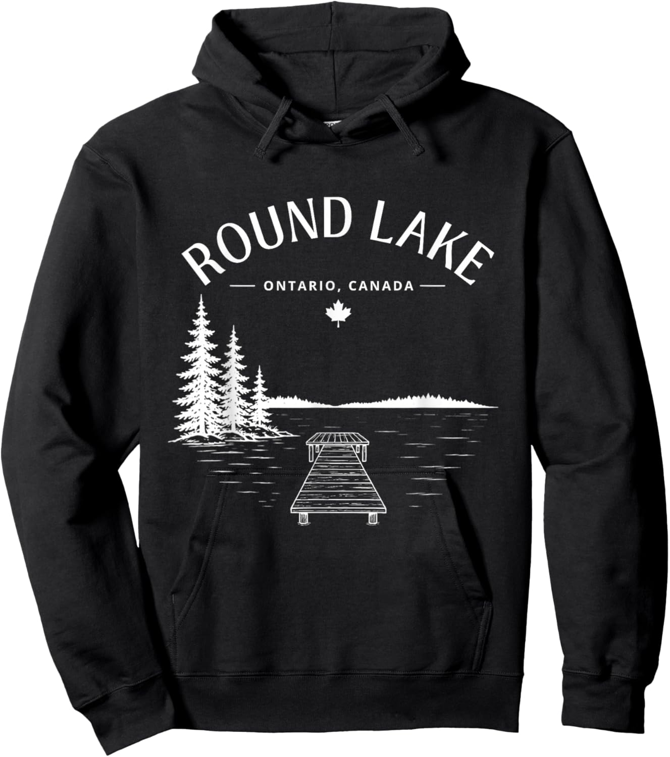 Round Lake Dock Life Pine Trees Mountain Hoodie - Hoodie | Black
