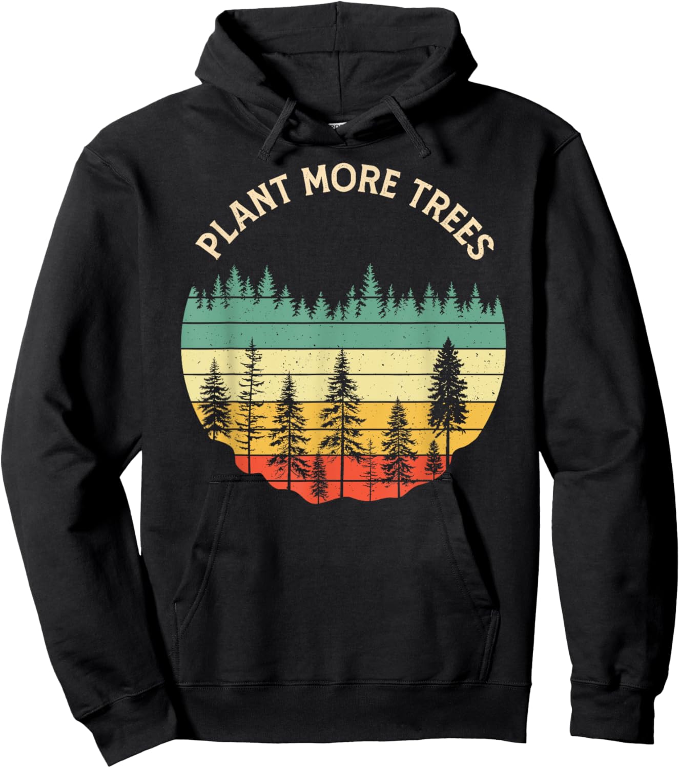 Vintage Retro Style 80s Happy Pine Trees Plant more trees Hoodie - Hoodie | Black