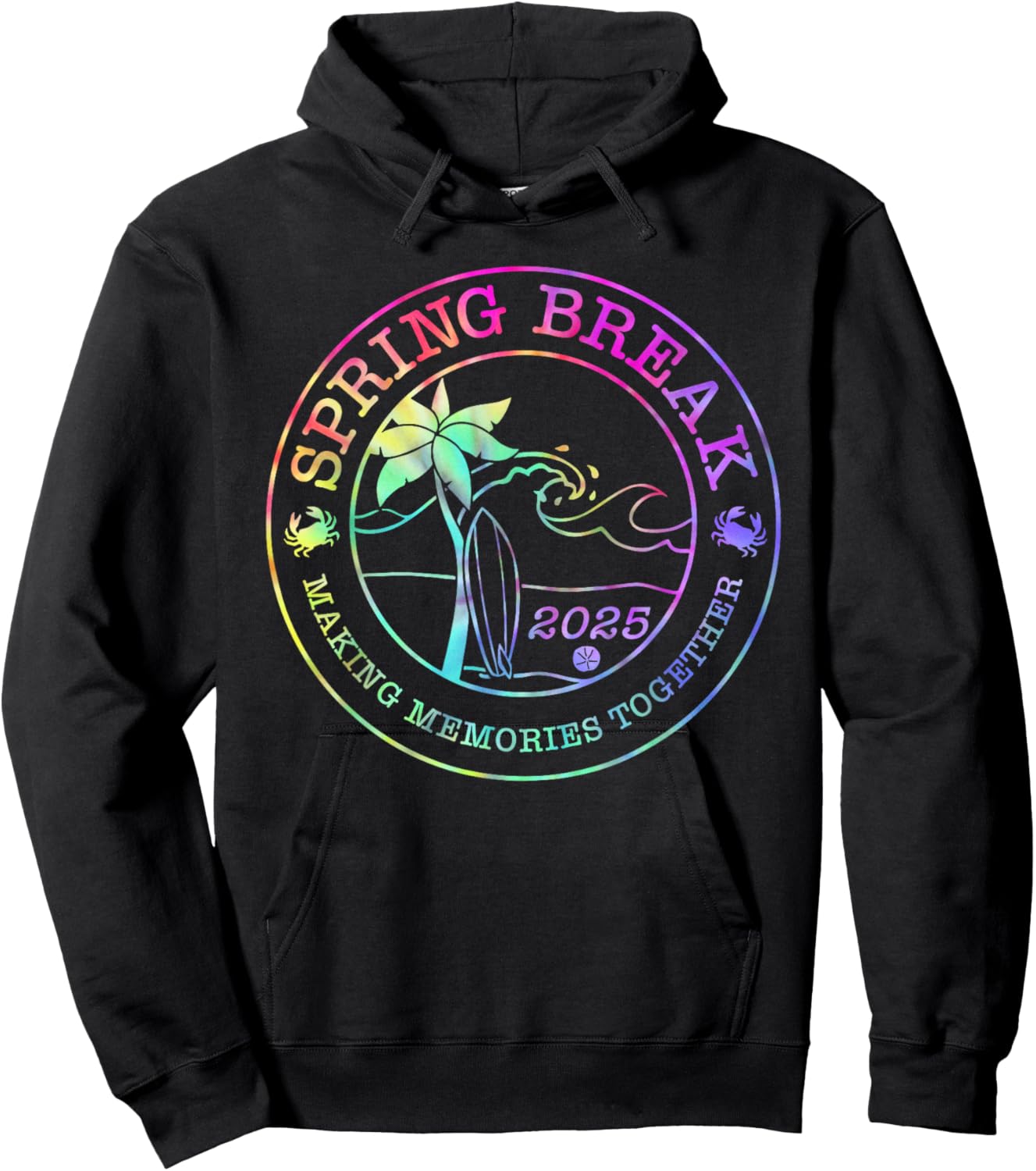 Spring Break Squad Crew Vintage 2025 Beach Palm Family Trip Hoodie - Hoodie | Black