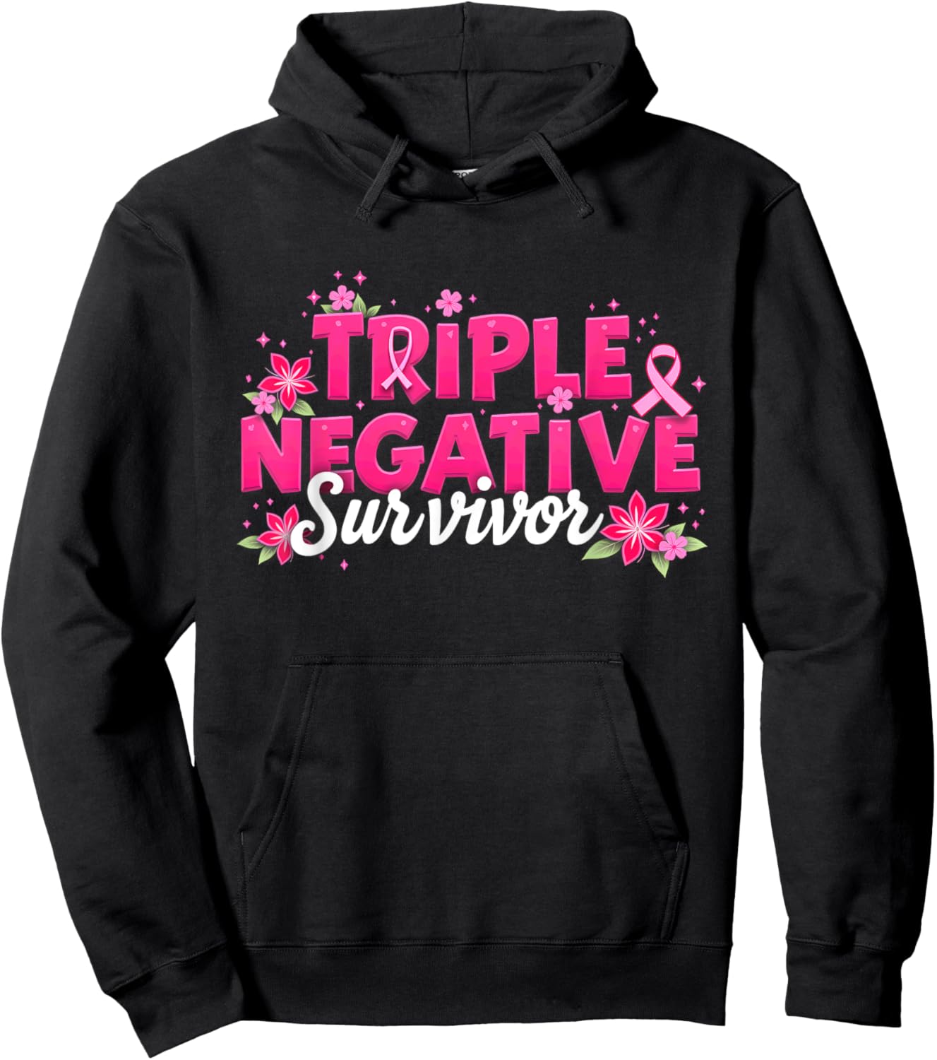 Pink Ribbon Triple Negative Warrior Breast Cancer Survivor Hoodie - Hoodie | Black