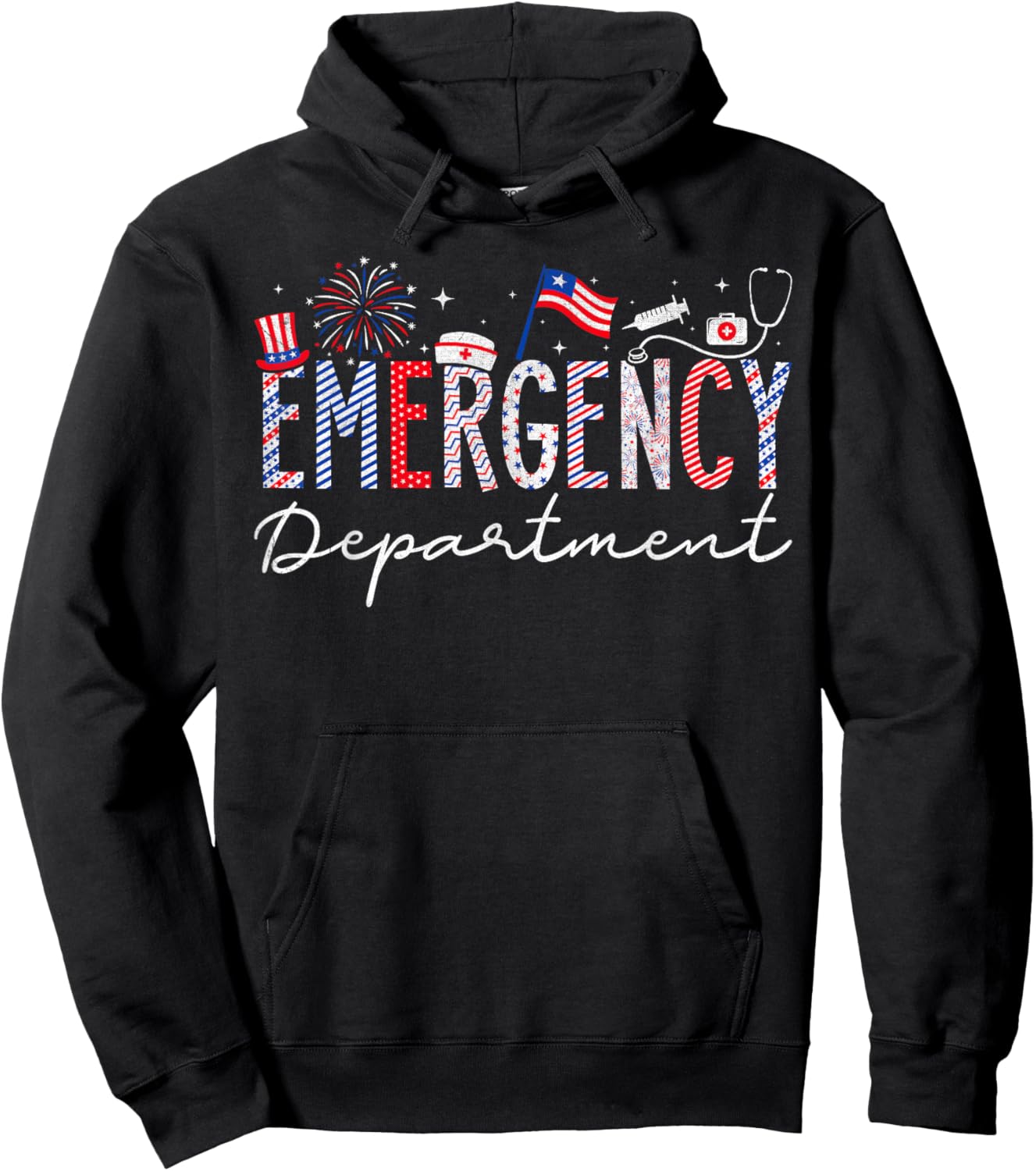 4th Of July EMERGENCY Department Nurse Patriotic Nurses Hoodie - Hoodie | Black