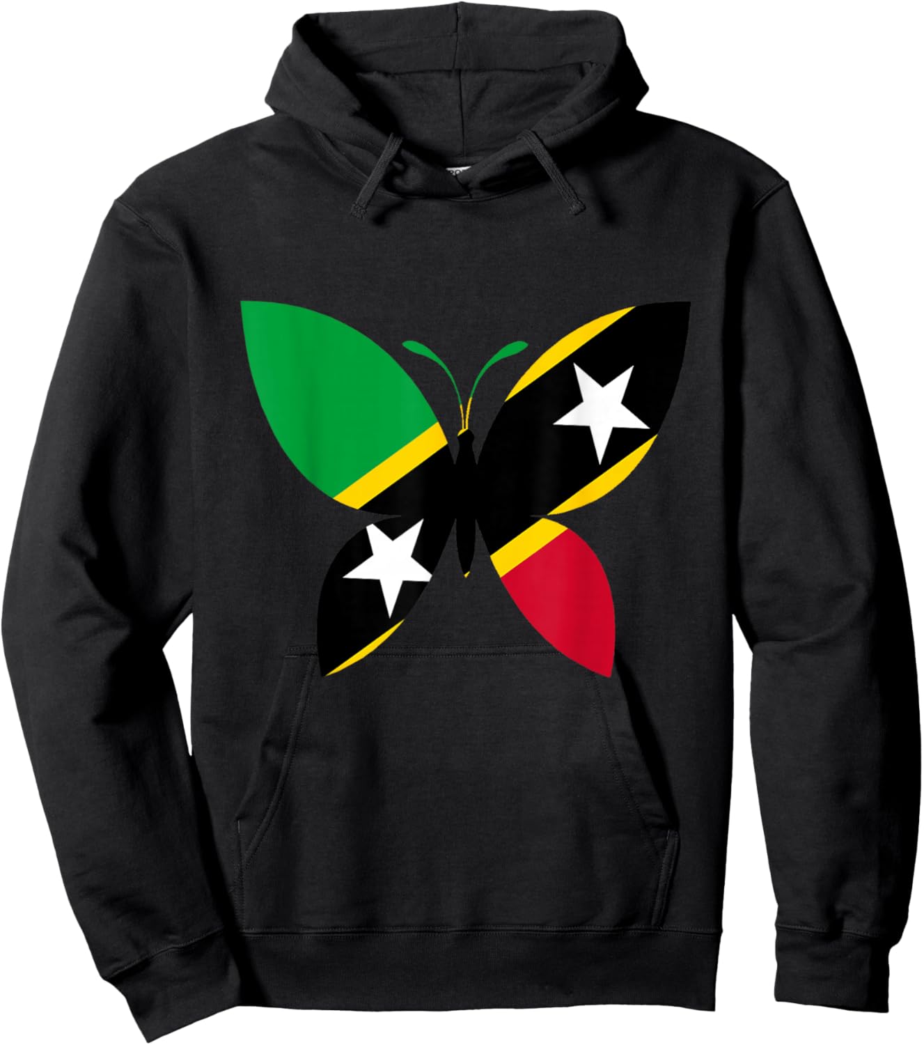 Saint Kitts and Nevis Kittitian Butterfly Nevisian Flag Hoodie - Hoodie | Black