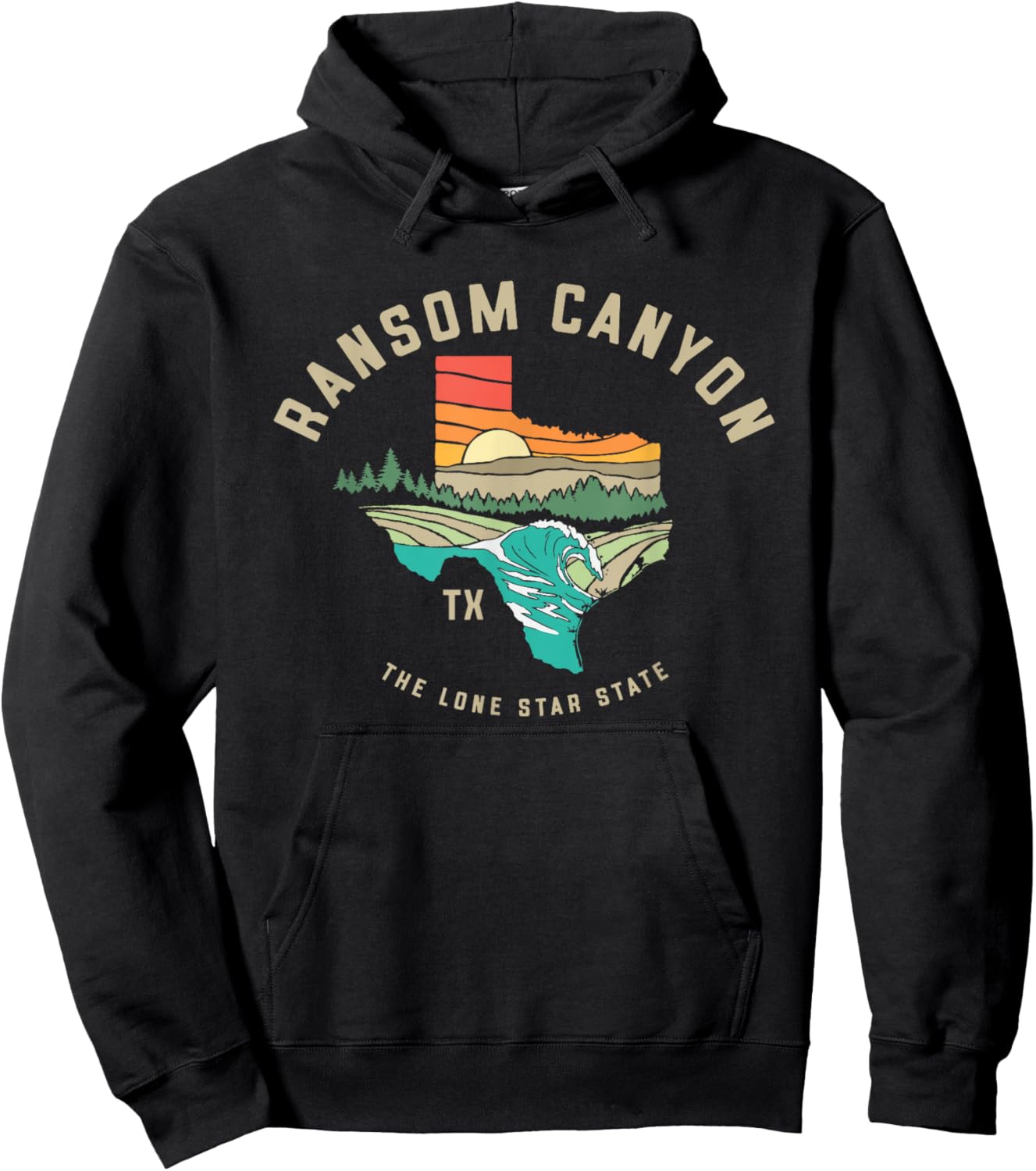 Ransom Canyon Texas Outdoors Vintage Nature Illustration Hoodie - Hoodie | Black