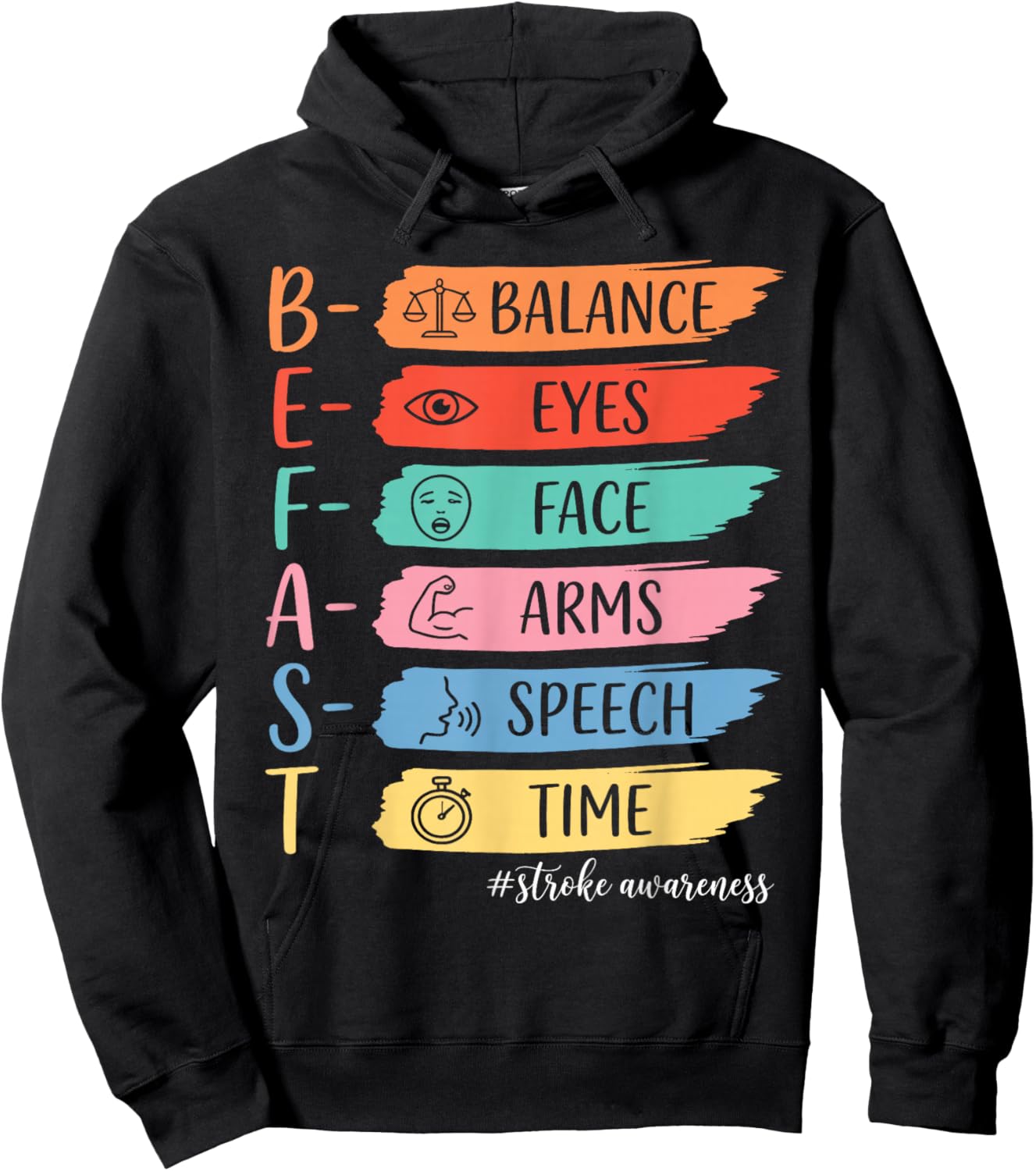 Vintage Stroke Awareness BE Fast Healthcare Worker Supporter Hoodie - Hoodie | Black
