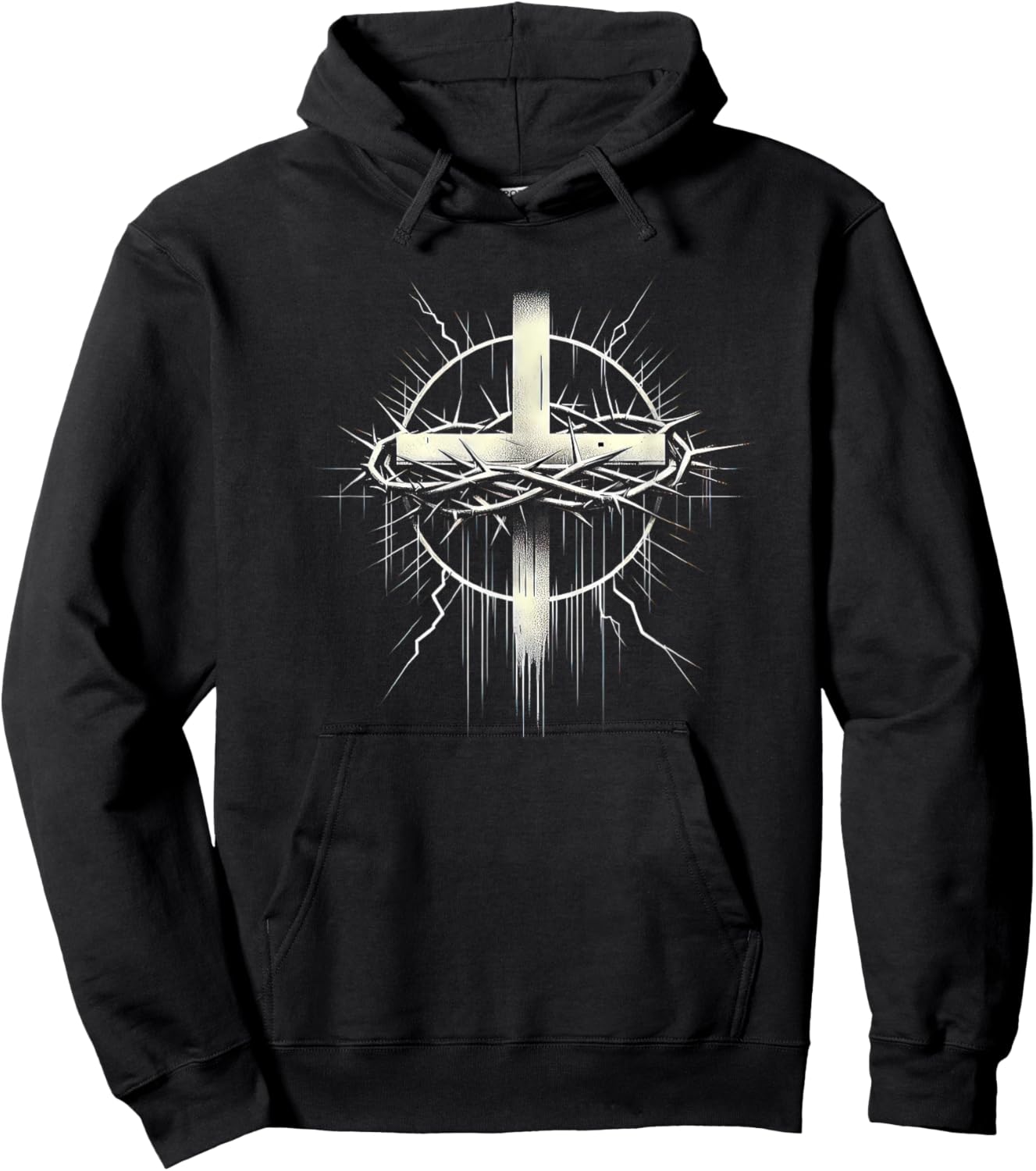 Christian Cross Punk Art Style Crown of thorns distressed Hoodie - Hoodie | Black