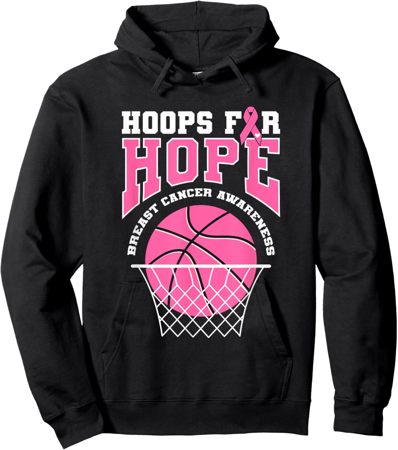 Basketball Hoop Breast Cancer Awareness Month Hoops For Hope Hoodie - Hoodie | Black
