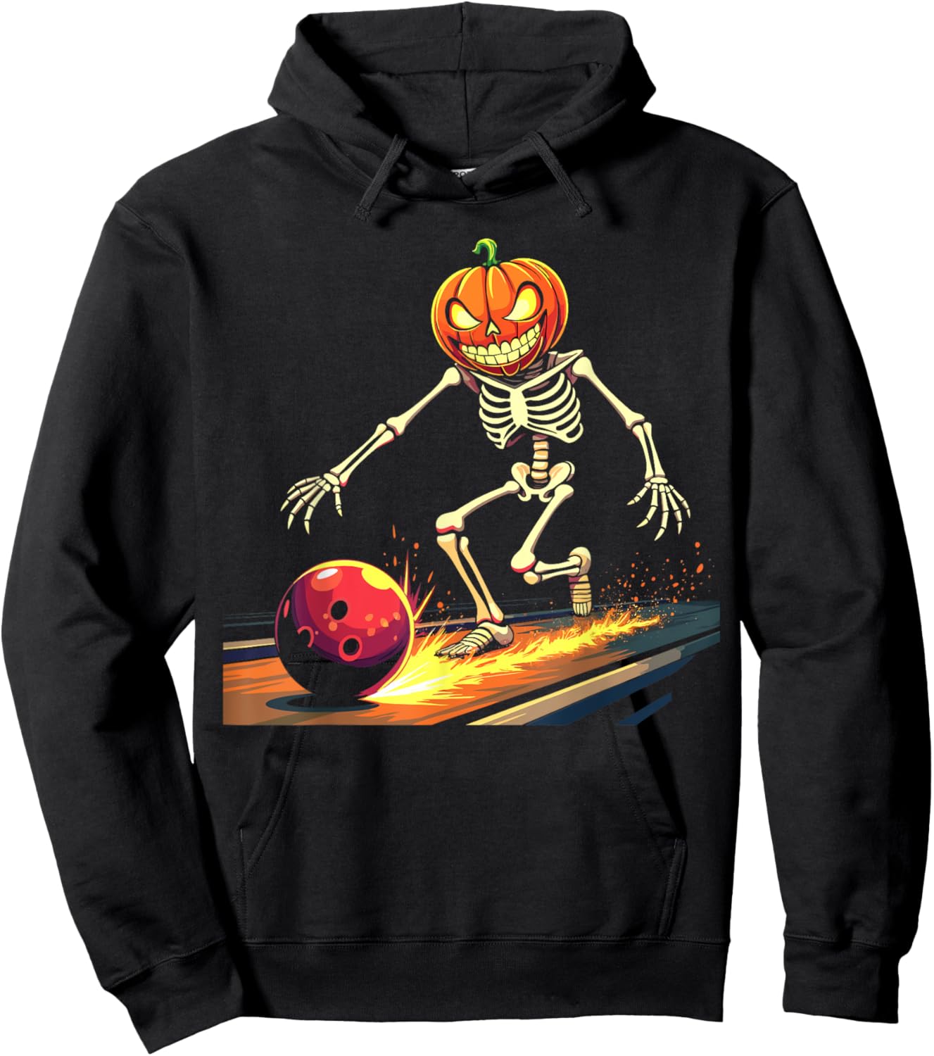 Pumpkin Head Skeleton Bowling Halloween Spooky Sports Hoodie - Hoodie | Black