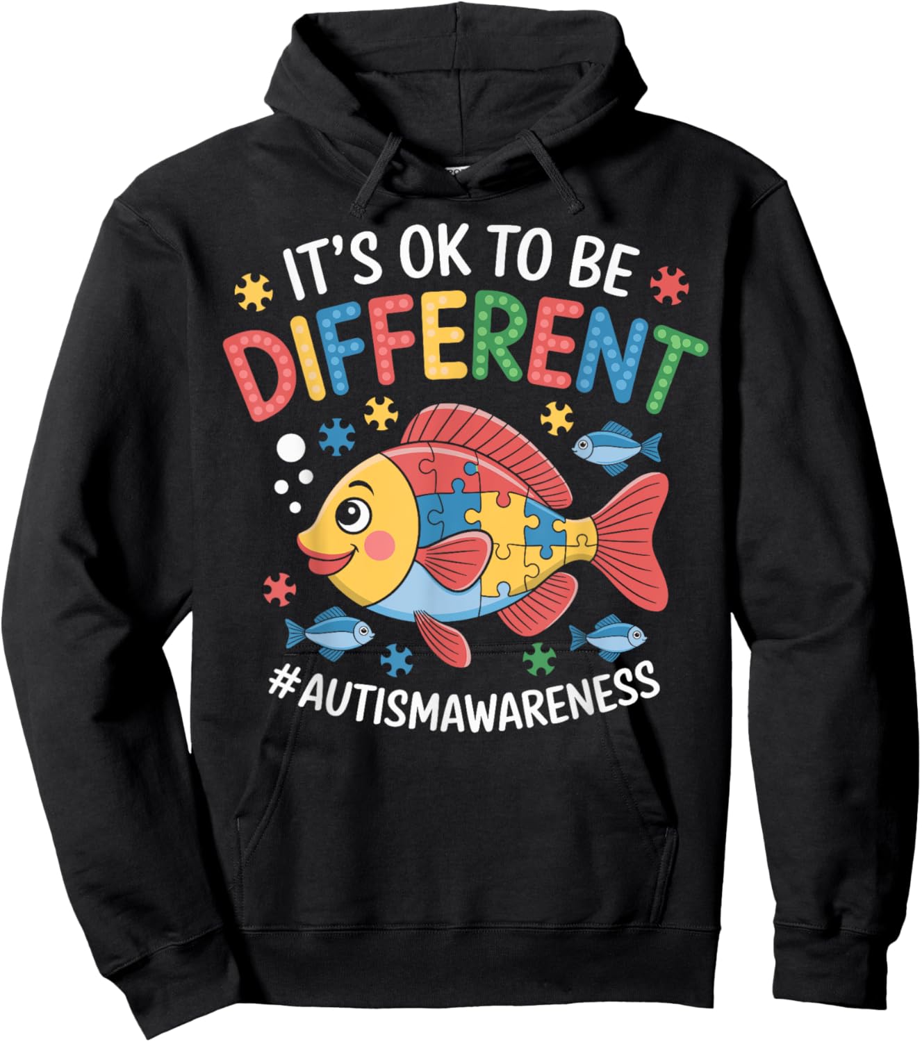 Its OK to Be Different Cute Fish Autism Awareness Kids Hoodie - Hoodie | Black