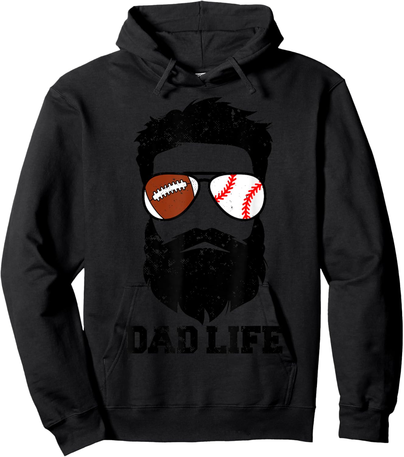 Football Baseball Dad Messy Hair Beard Football Baseball Dad Hoodie - Hoodie | Black