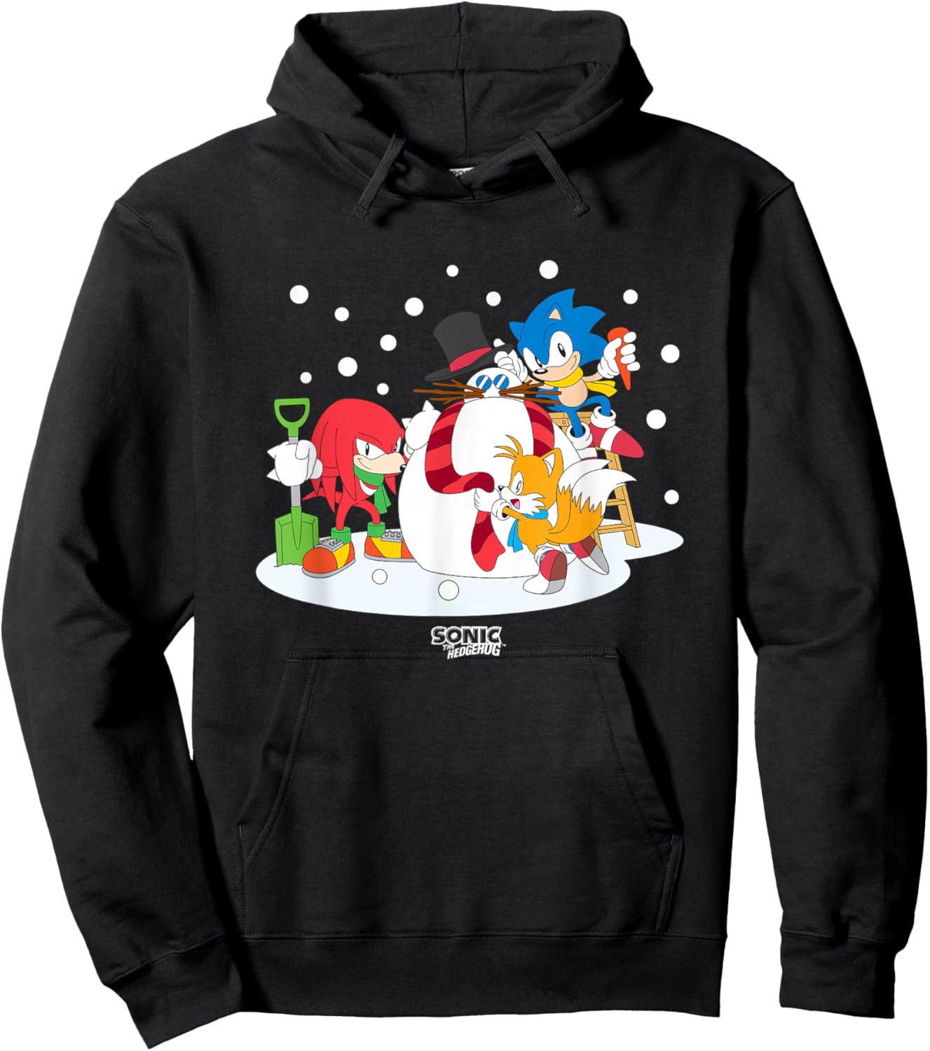Sonic The Hedgehog Christmas Team Sonic Building Snowman Hoodie - Hoodie | Black