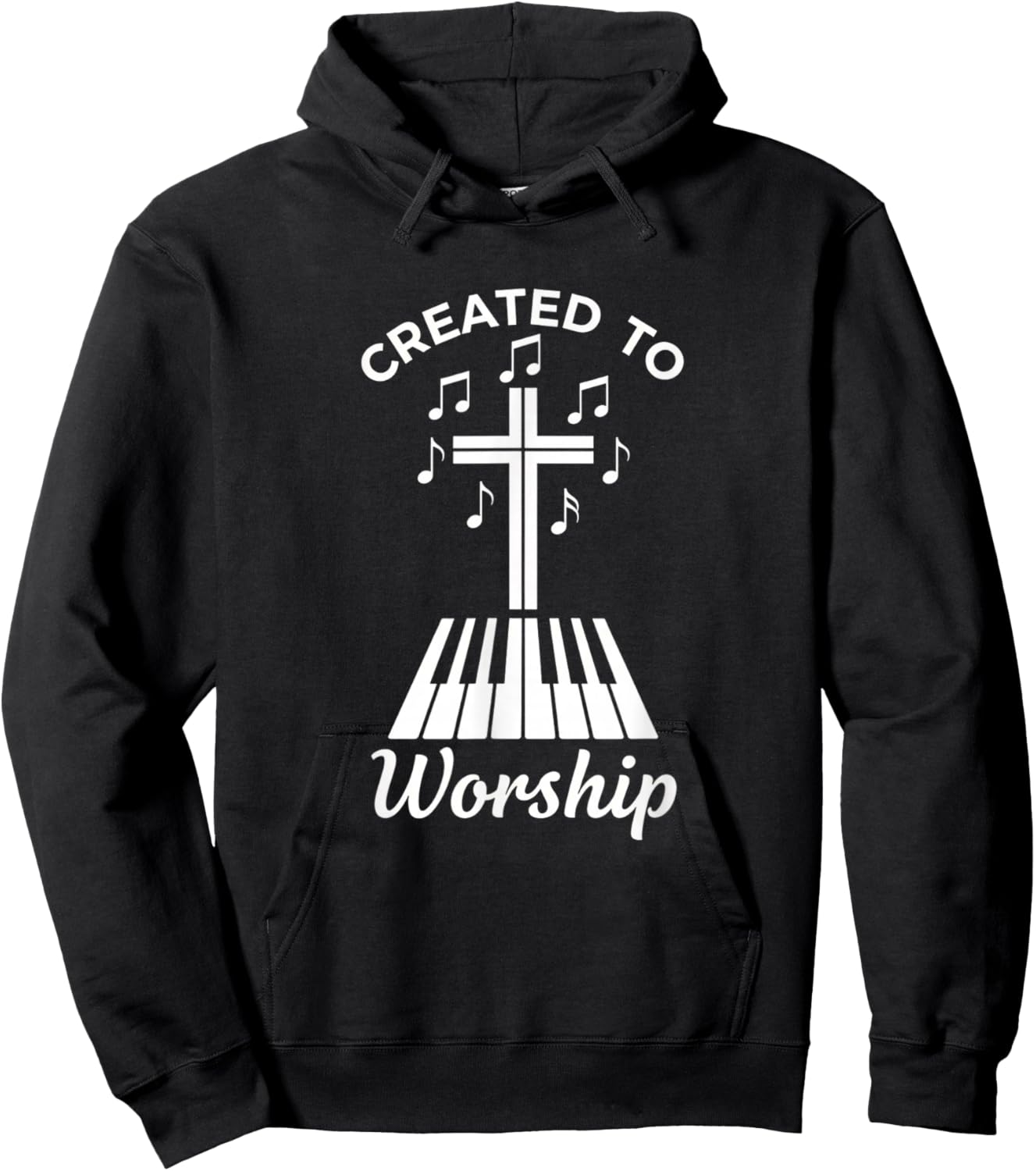 Christian Created to Worship Piano Cross Worship Design Hoodie - Hoodie | Black