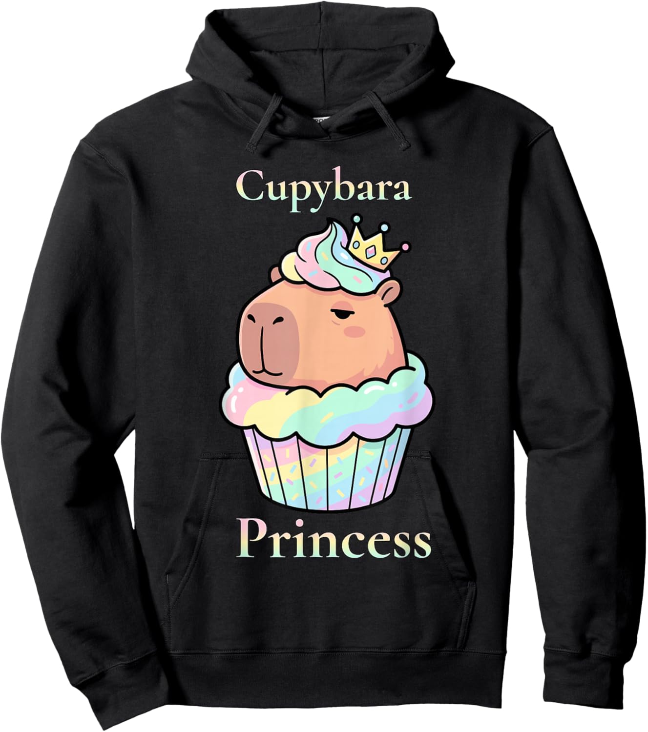 Capybara Cupcake Princess Illustration Cute Kawaii Art Hoodie - Hoodie | Black