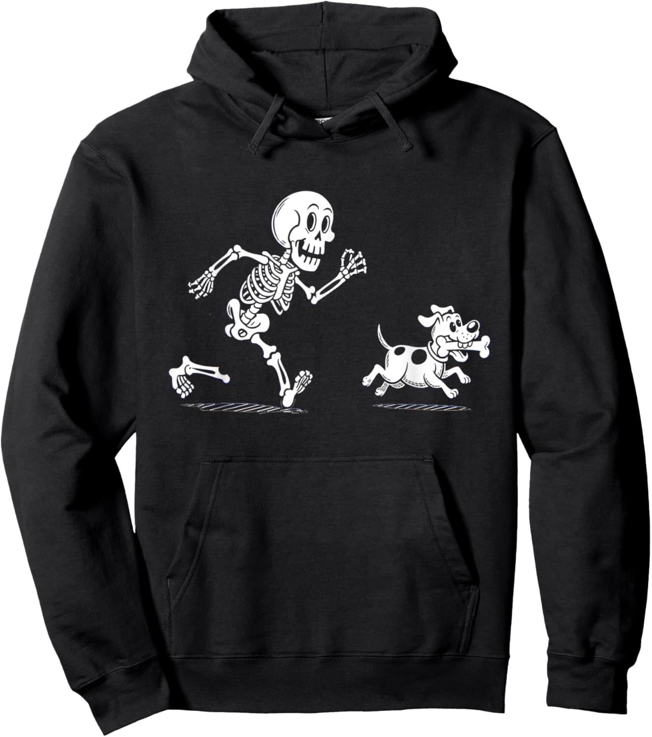 Halloween Dog, Funny Skeleton, Skeleton Chasing Dog Hoodie - Hoodie | Black
