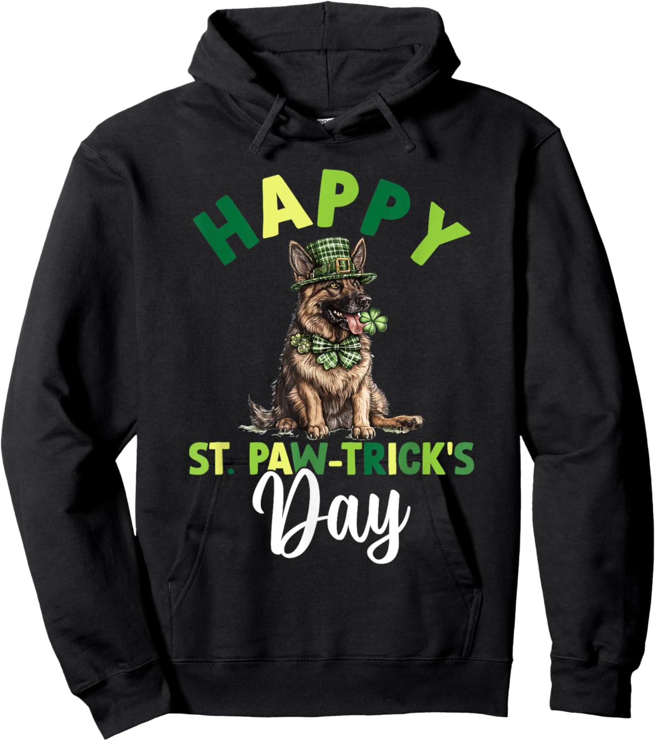 Shamrock Happy St Patrick's Day Dog German Shepherd Hoodie - Hoodie | Black