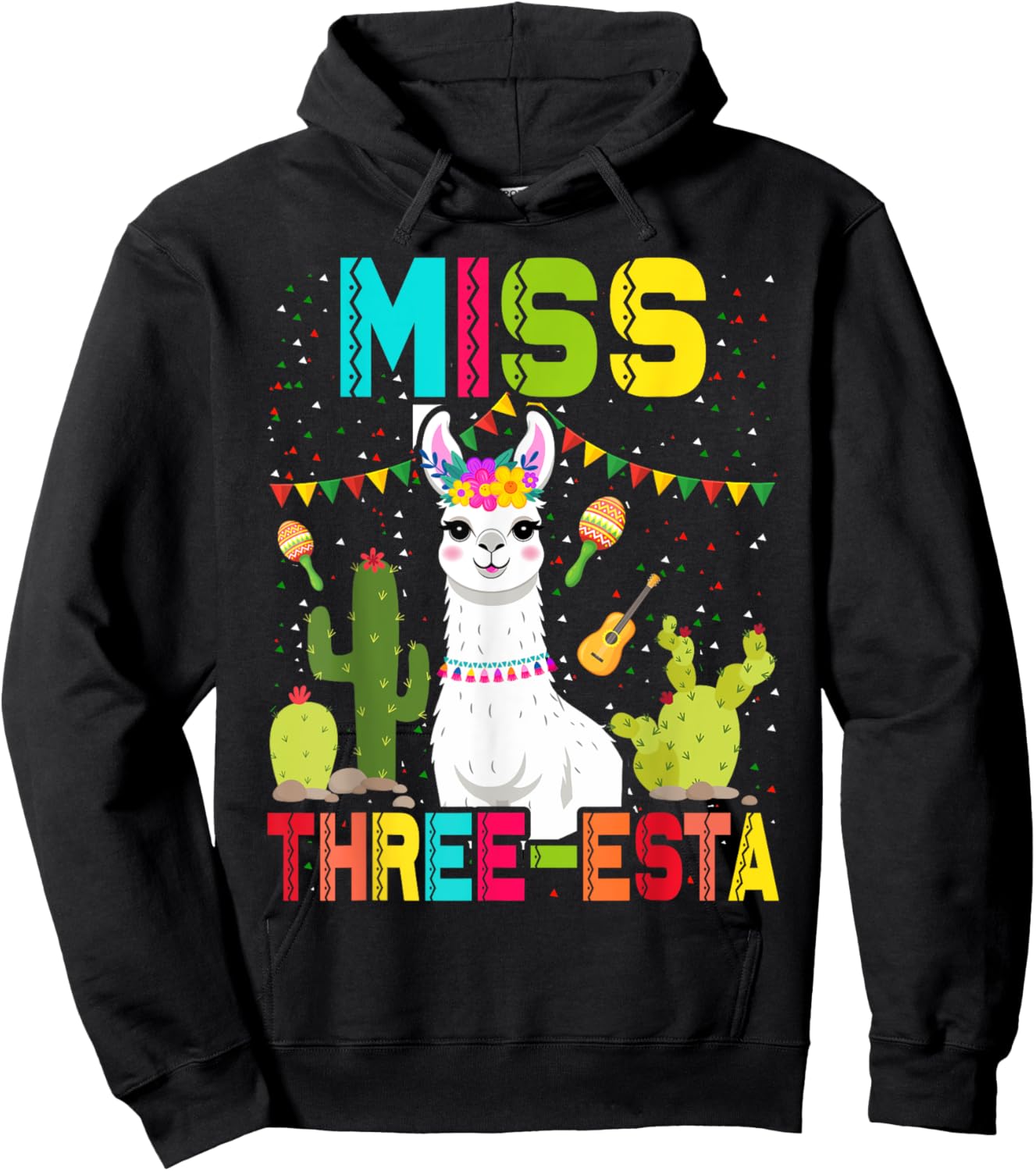Miss Fiesta Three-Esta Girl 3rd Birthday Mexican Party Hoodie - Hoodie | Black