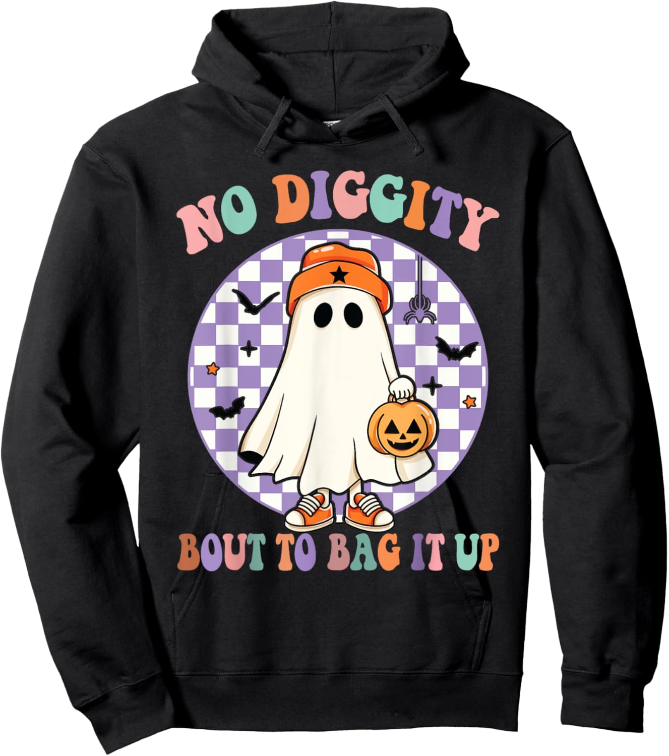 No Diggity Bout To Bag It Up Funny Halloween Ghost Pumpkin Hoodie - Hoodie | Black