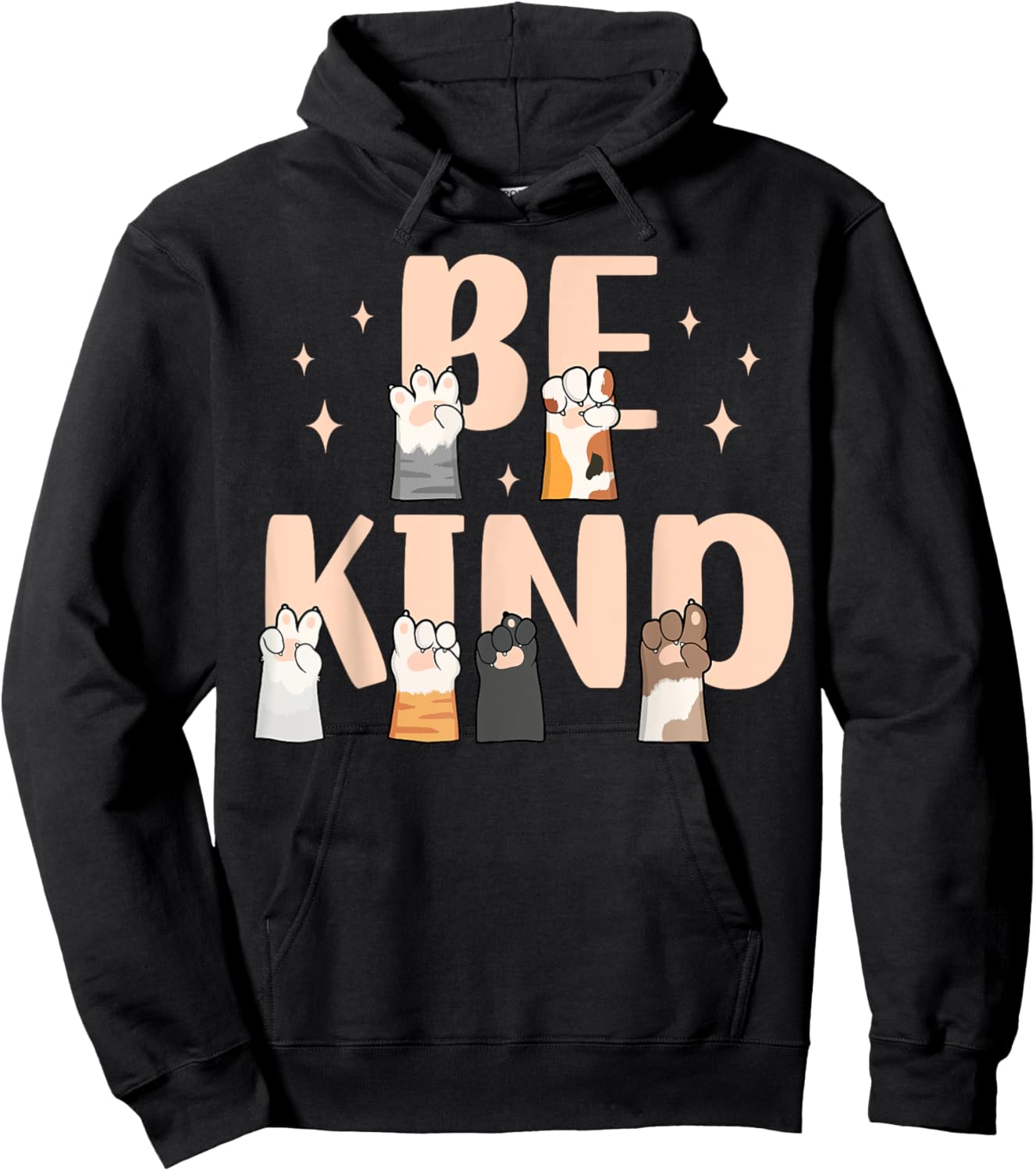 Be Kind ASL Sign Language Cat Paws Inspirational Kindness Hoodie - Hoodie | Black